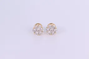 10K Yellow Gold Flower Cluster Earrings 1.00Ctw