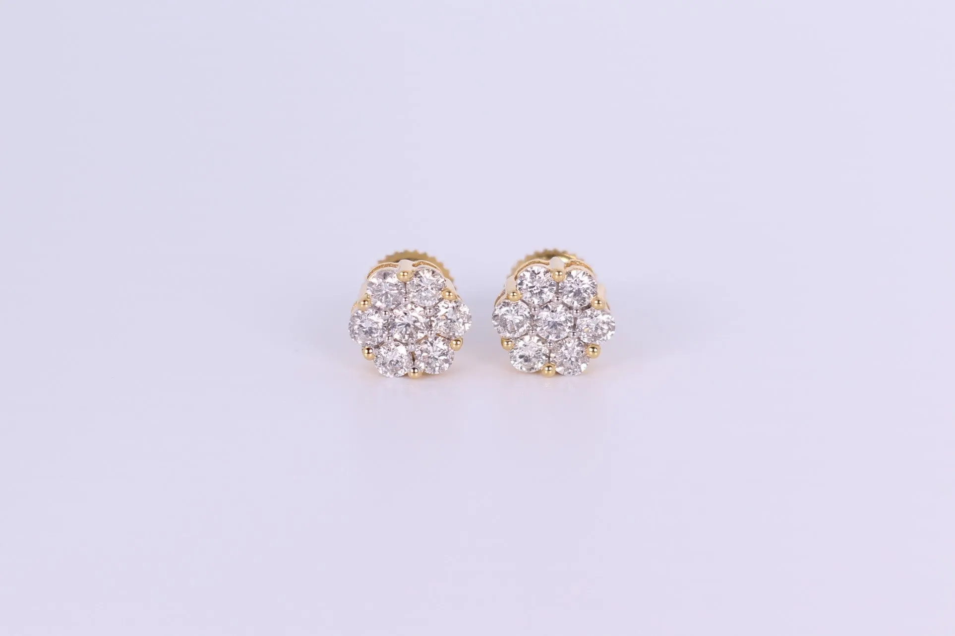 10K Yellow Gold Flower Cluster Earrings 1.00Ctw