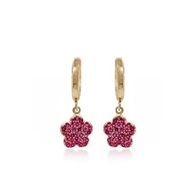 14k Gold Fuchsia CZ Flower Children's Earring