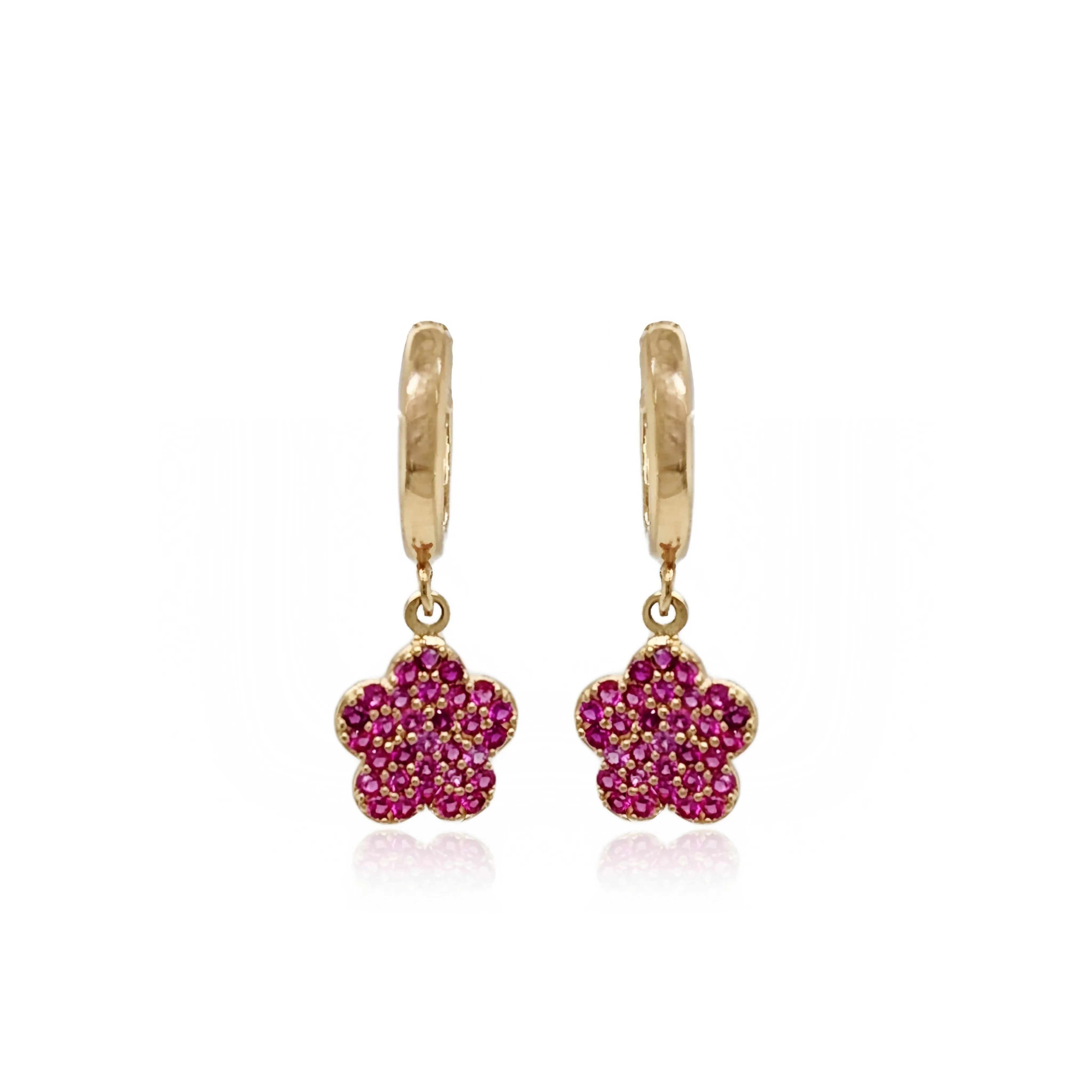 14k Gold Fuchsia CZ Flower Children's Earring