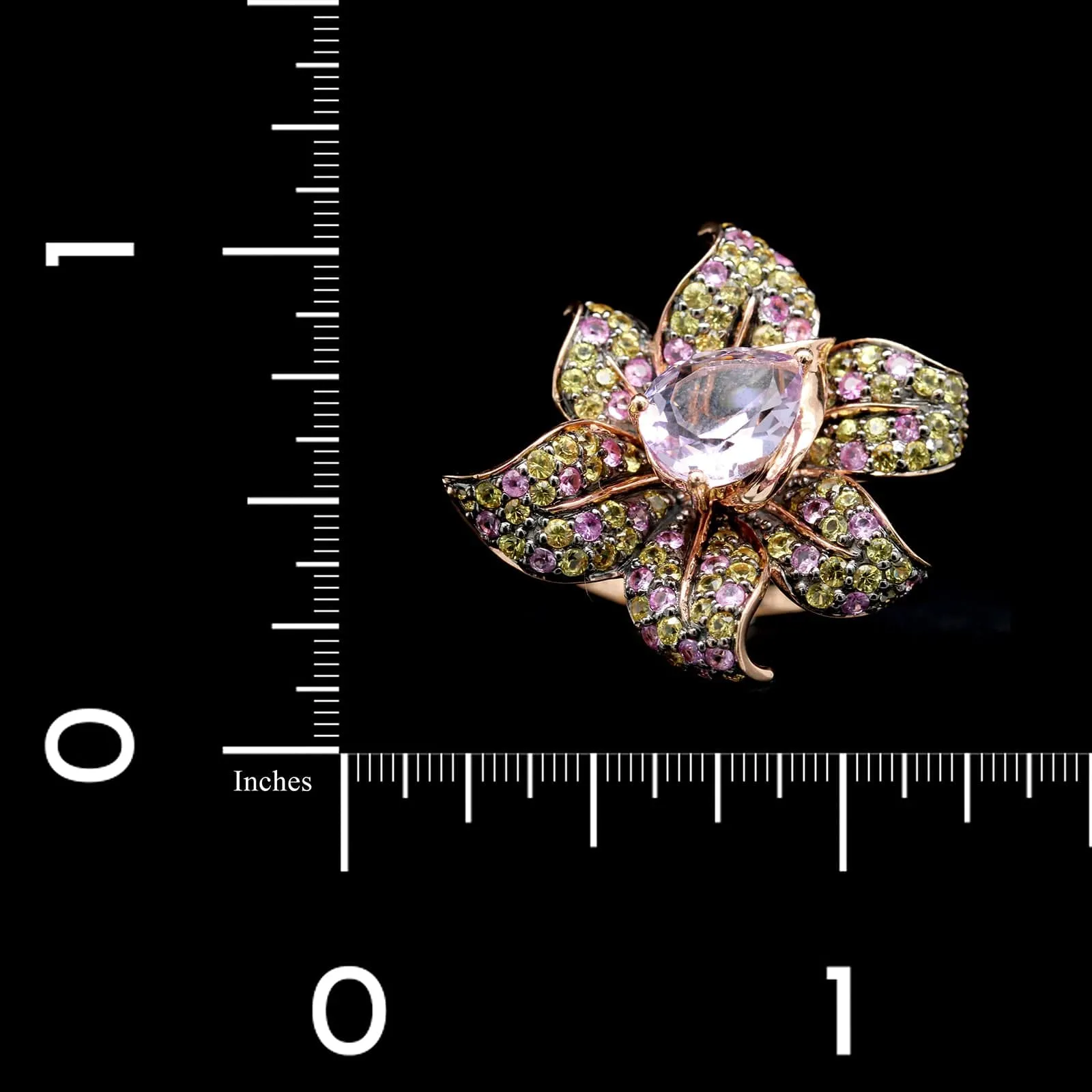 14K Rose Gold Estate Kunzite and Colored Sapphire Flower Ring