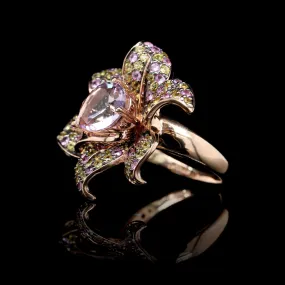 14K Rose Gold Estate Kunzite and Colored Sapphire Flower Ring