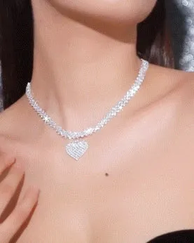 1pc Rhinestone Heart Pendant Necklace Wedding Jewelry