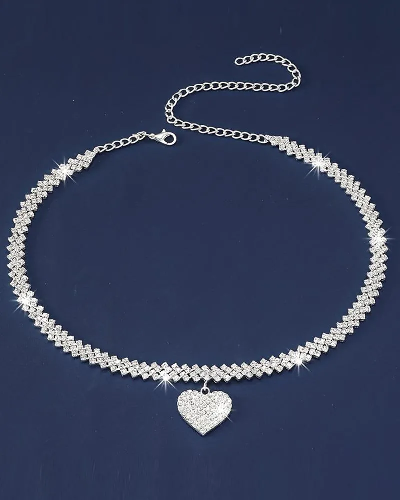 1pc Rhinestone Heart Pendant Necklace Wedding Jewelry