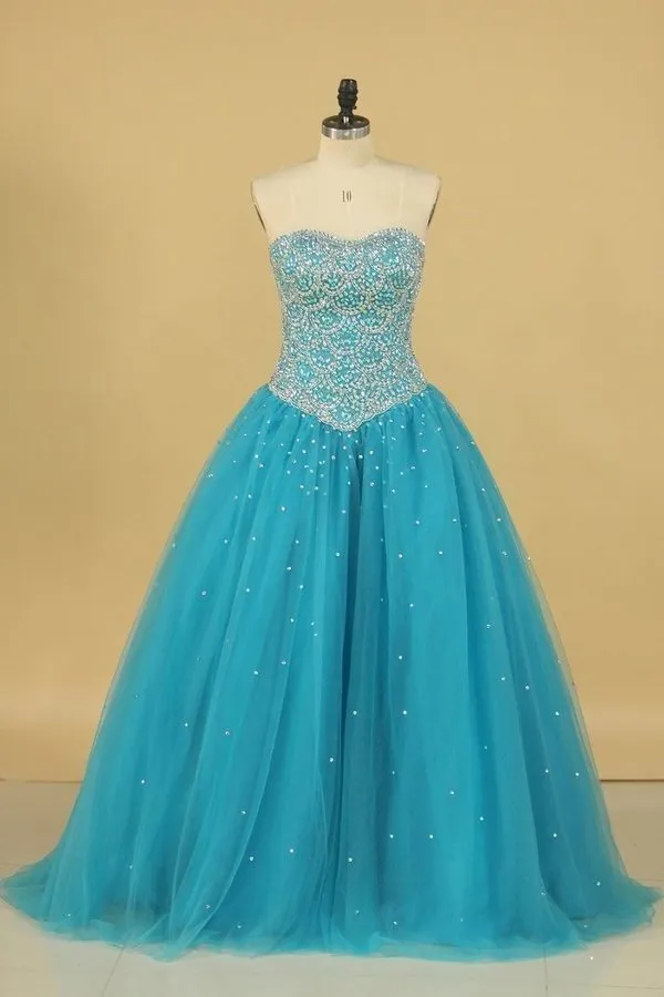 2024 Ball Gown Sweetheart Beaded Bodice Quinceanera Dresses Tulle Floor PDAZTQRY