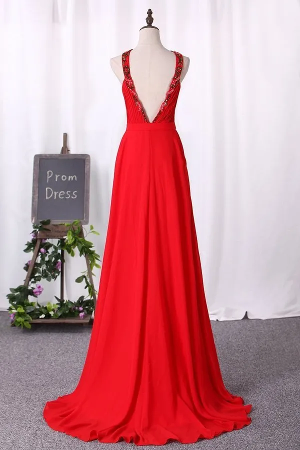 2024 Sexy Open Back Prom Dresses A Line High Neck Chiffon With PBSQG6XK