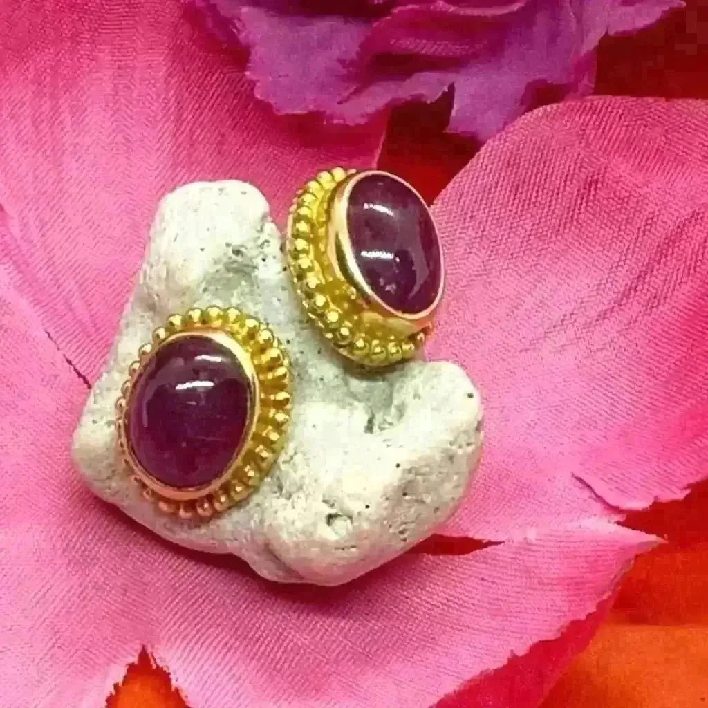 24 karat gold filigree ruby earrings