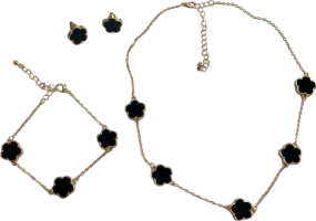 3-Piece Black Clover Necklace/Earrings/Bracelet Set