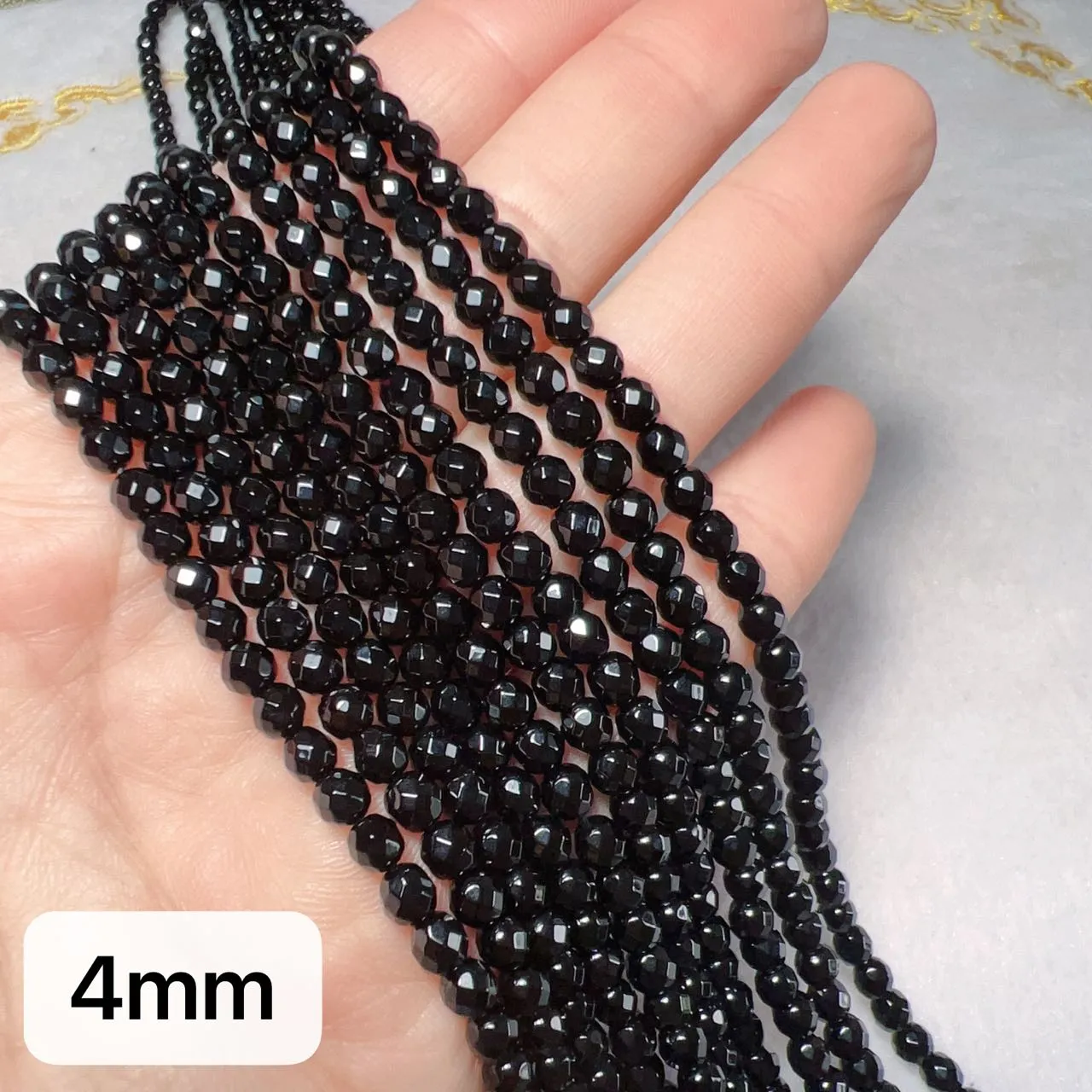 3mm 4mm 5mm Heated Black Onyx Faceted Round Bead Strands for DIY Jewelry Project