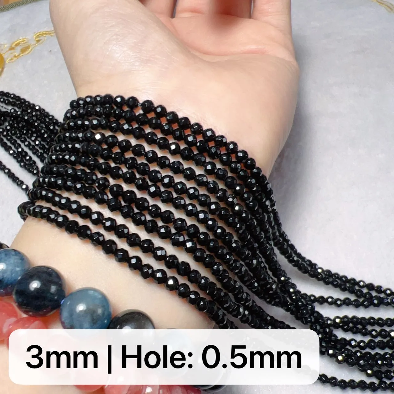 3mm 4mm 5mm Heated Black Onyx Faceted Round Bead Strands for DIY Jewelry Project