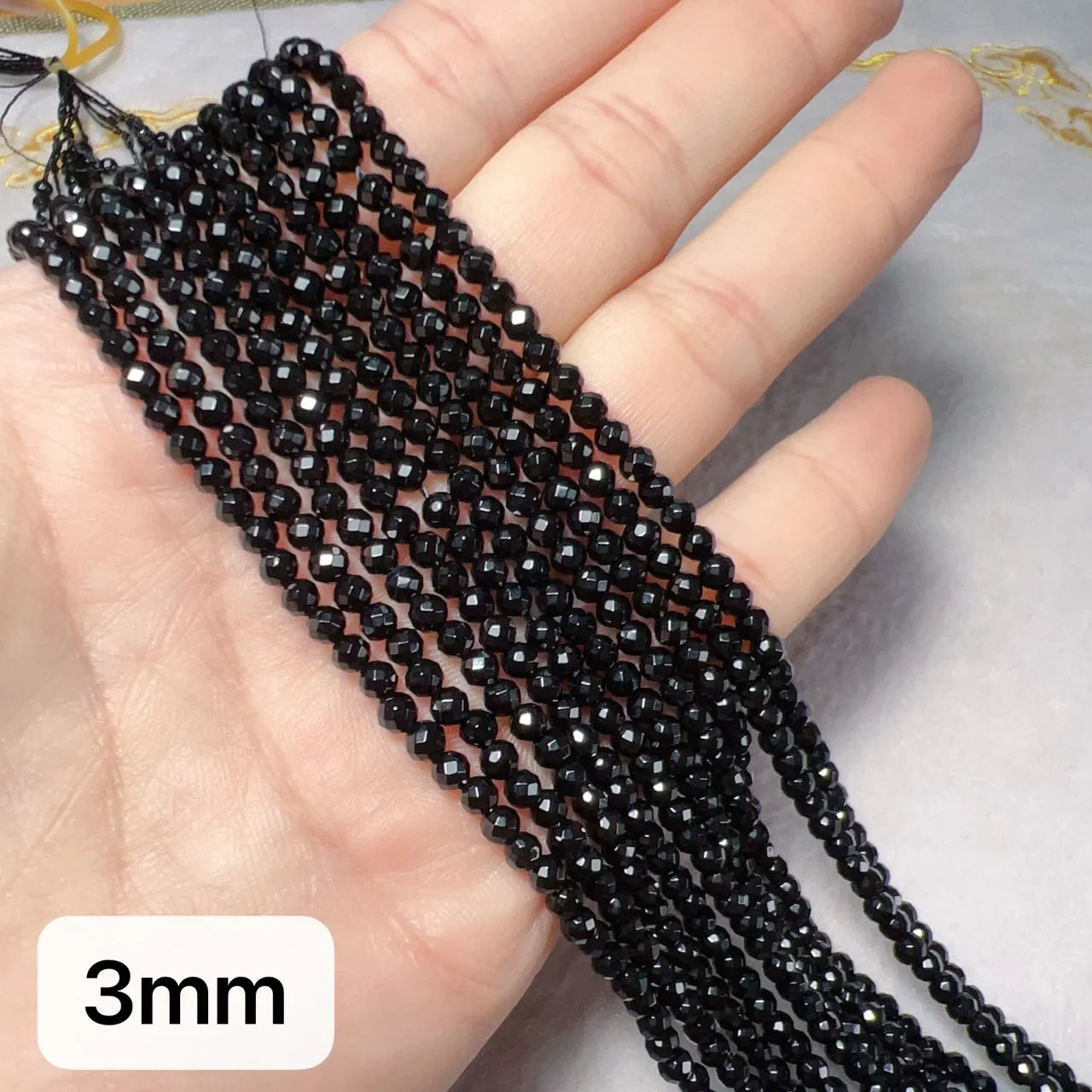 3mm 4mm 5mm Heated Black Onyx Faceted Round Bead Strands for DIY Jewelry Project