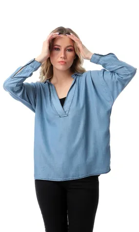 53343 Long Sleeves Denim Top - Light Blue