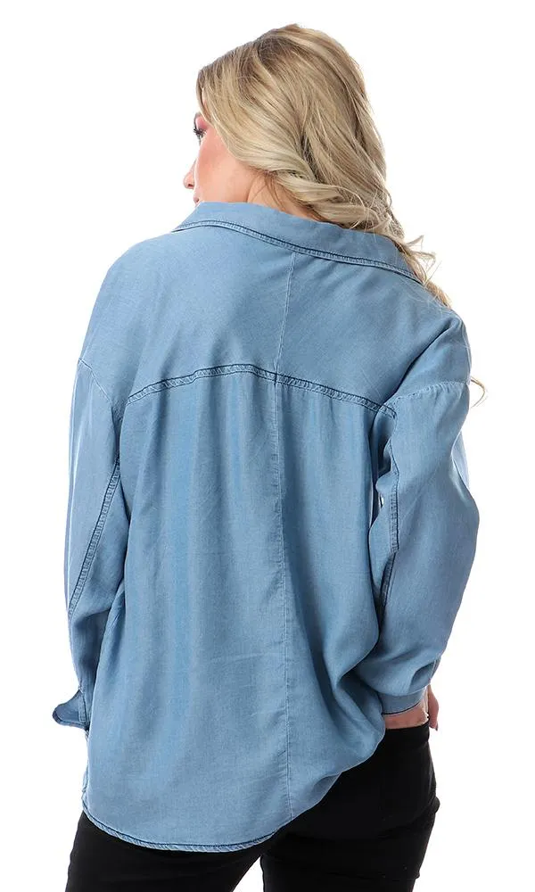 53343 Long Sleeves Denim Top - Light Blue