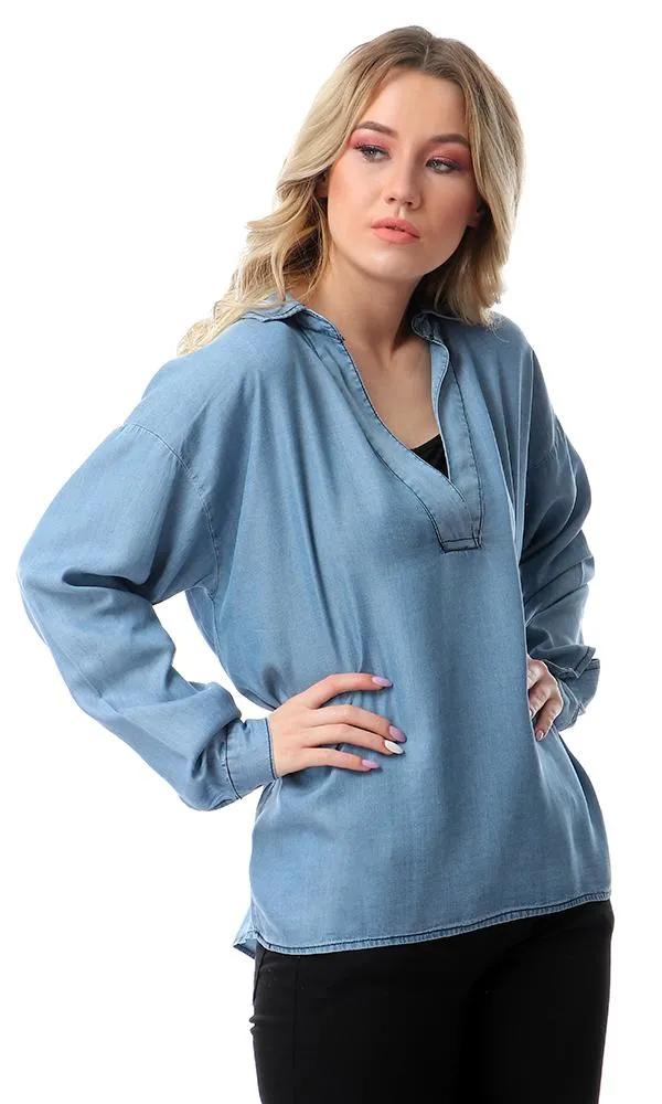 53343 Long Sleeves Denim Top - Light Blue