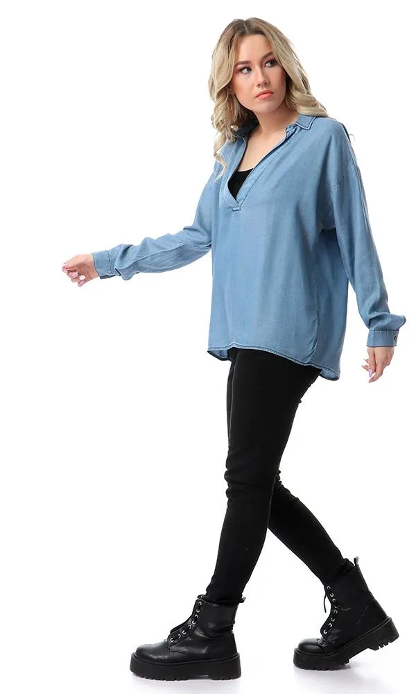 53343 Long Sleeves Denim Top - Light Blue