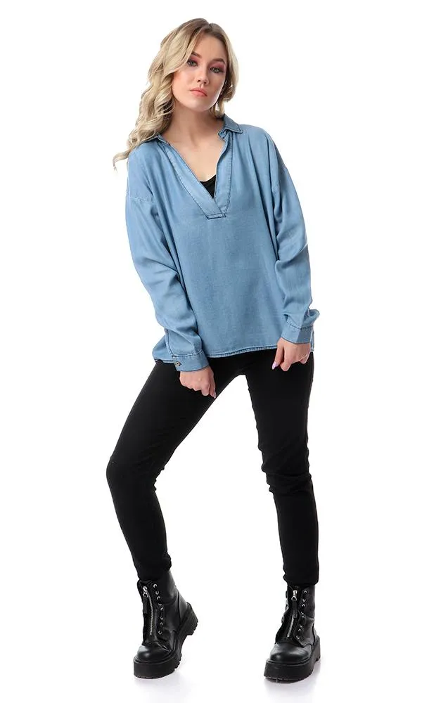 53343 Long Sleeves Denim Top - Light Blue