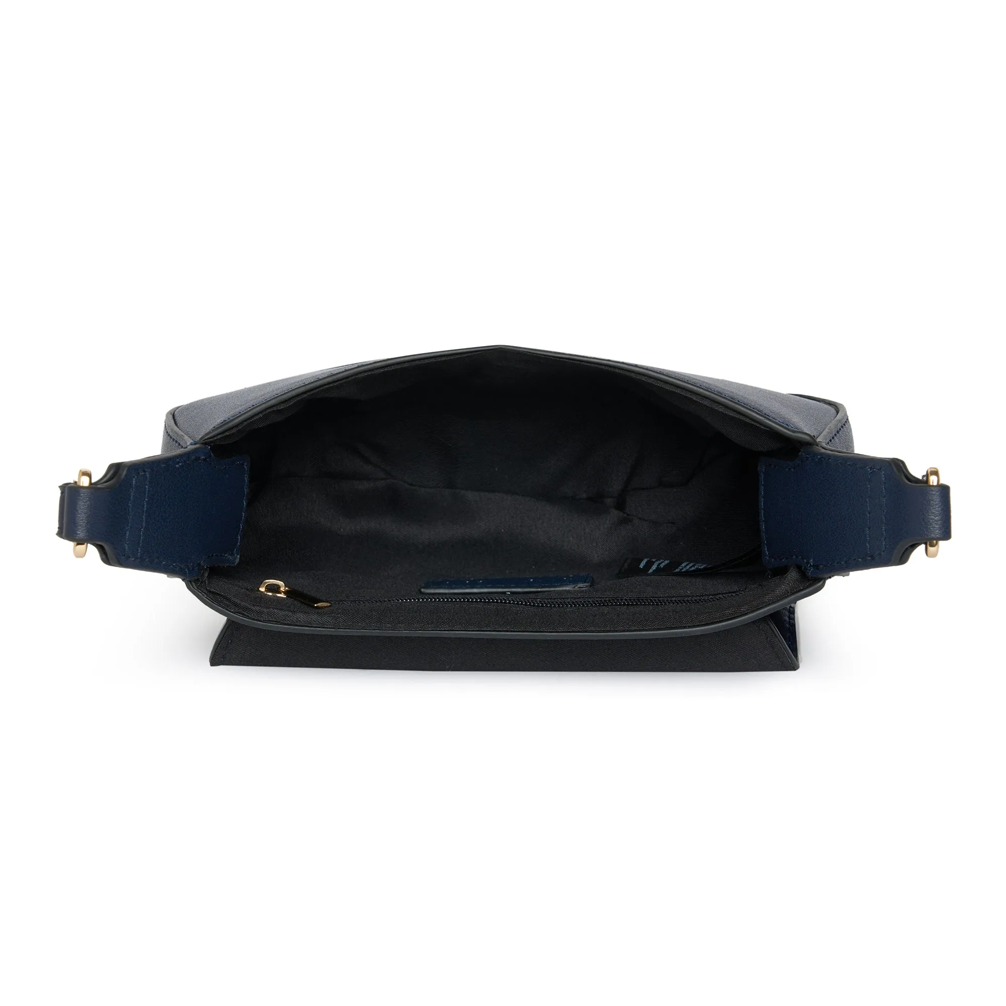 Accessorize London Women's Faux Leather Navy Small Saddle Sling Bag