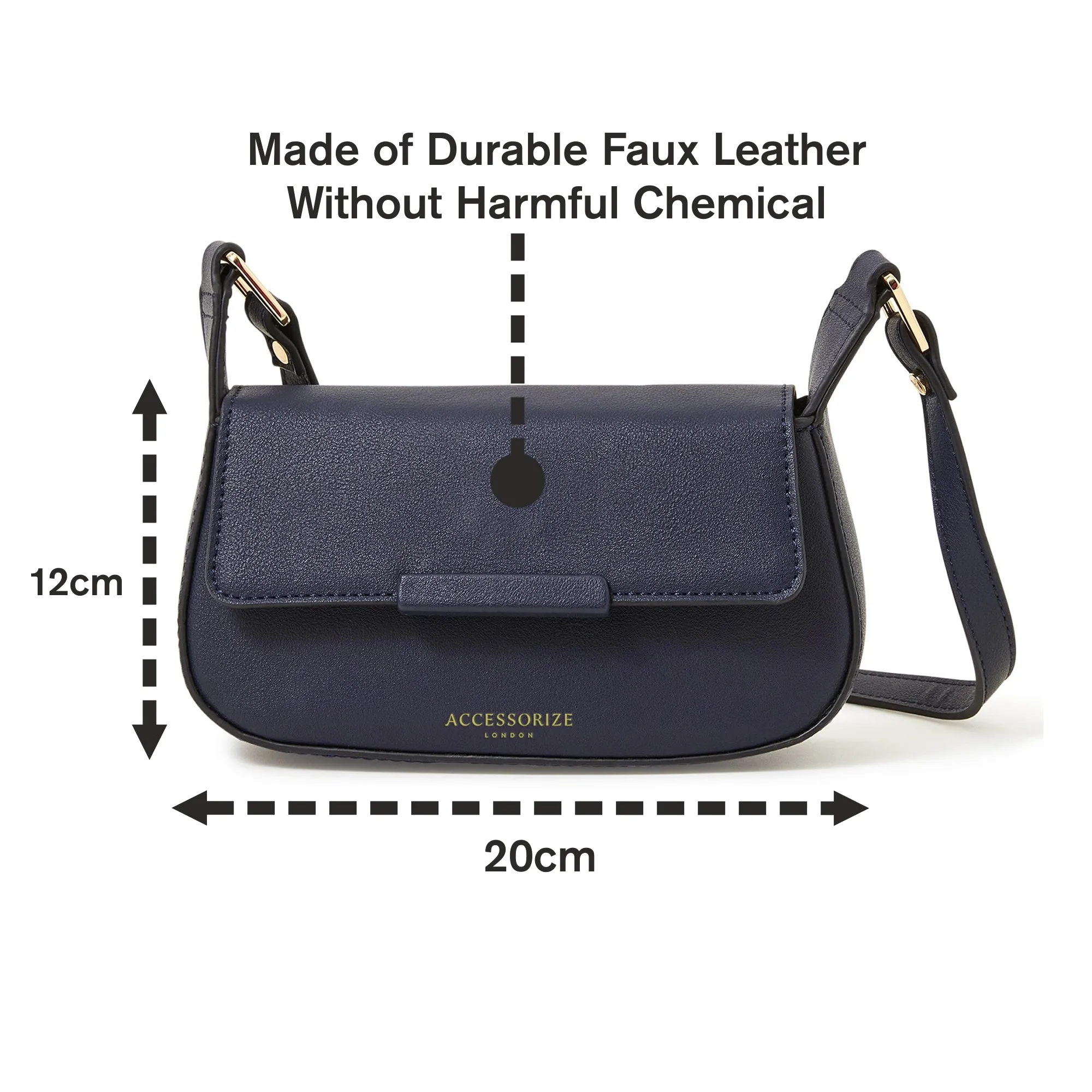 Accessorize London Women's Faux Leather Navy Small Saddle Sling Bag