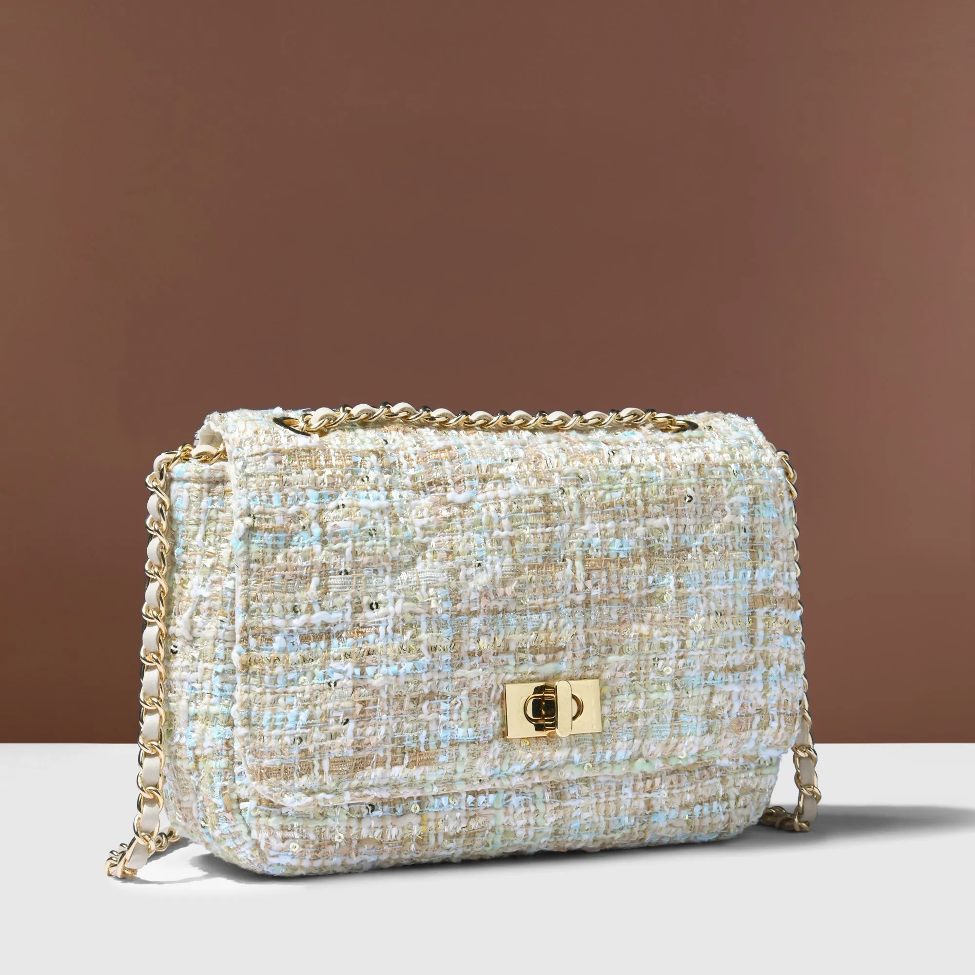 Accessorize London Women's Pastle Boucle Woven Twistlock Sling Bag