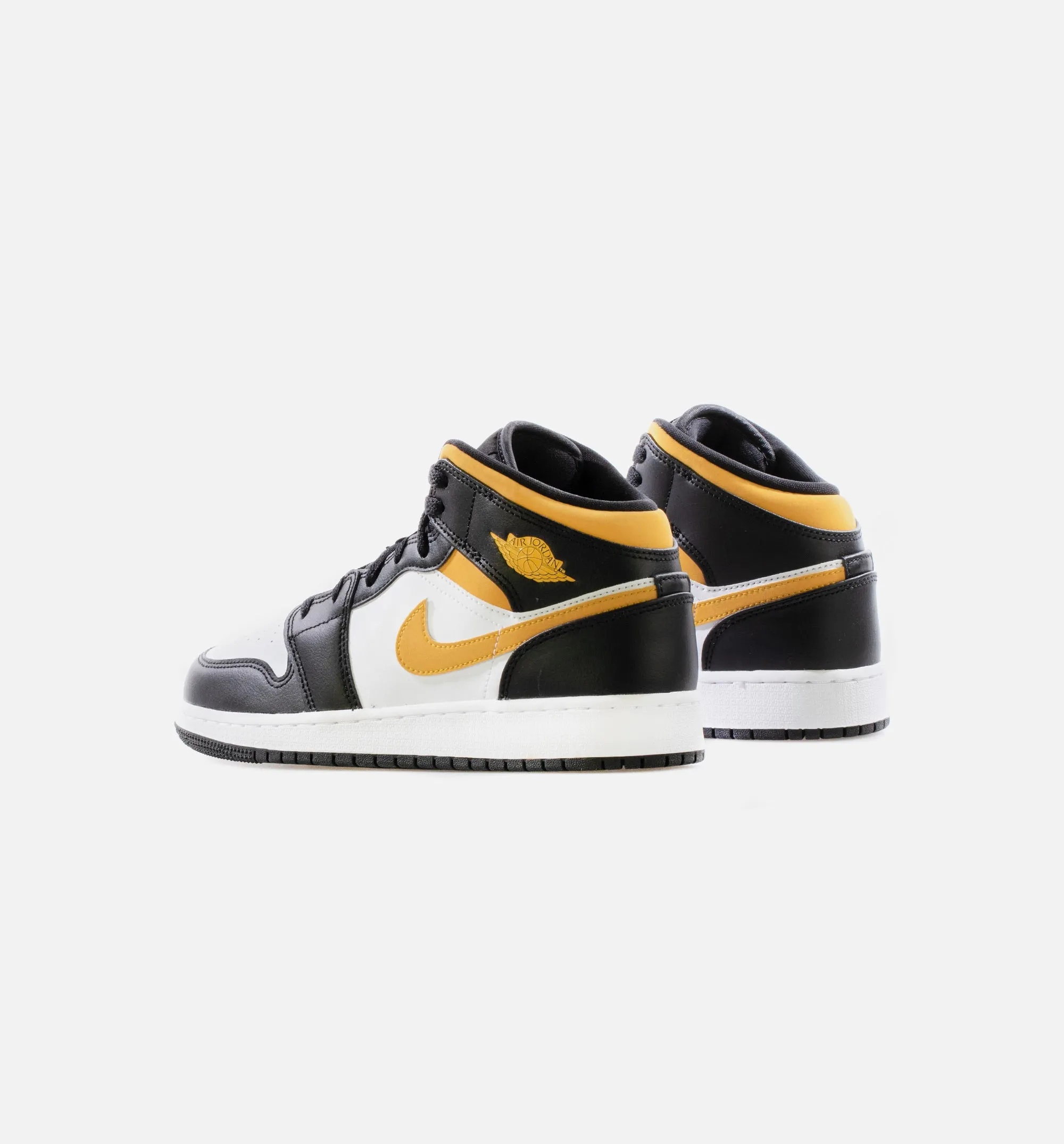 Air Jordan 1 Mid Black University Gold Grade School Lifestyle Shoe - White/Black/Pollen