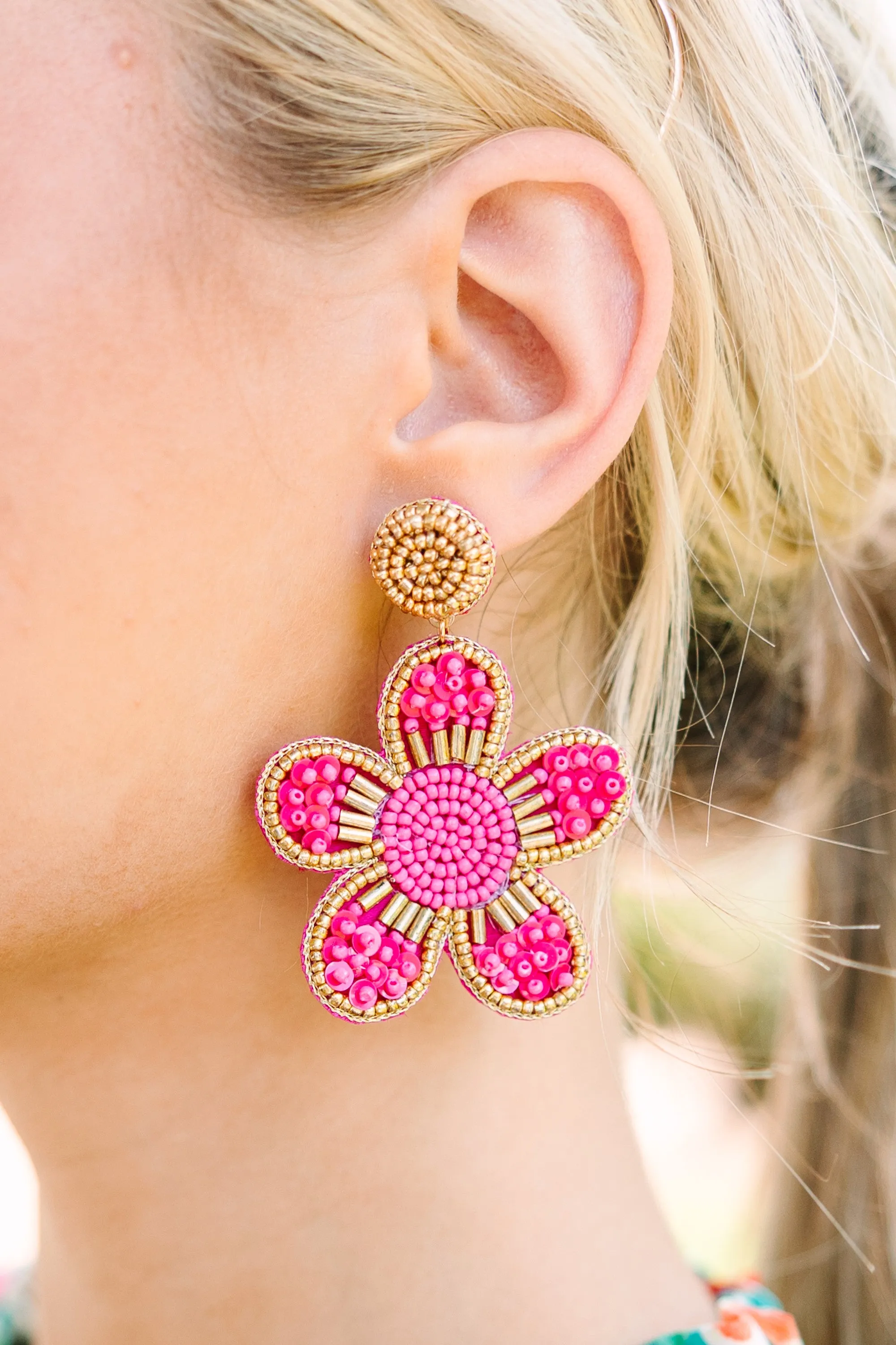 Alright With Me Pink Flower Earrings