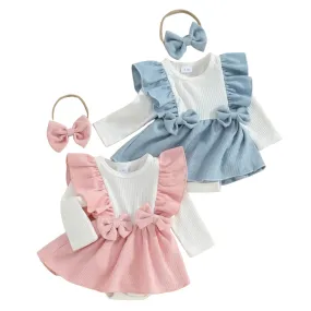 AMALIA Corduroy Bowtie Romper Dress