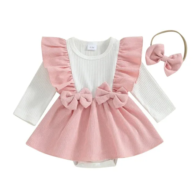 AMALIA Corduroy Bowtie Romper Dress