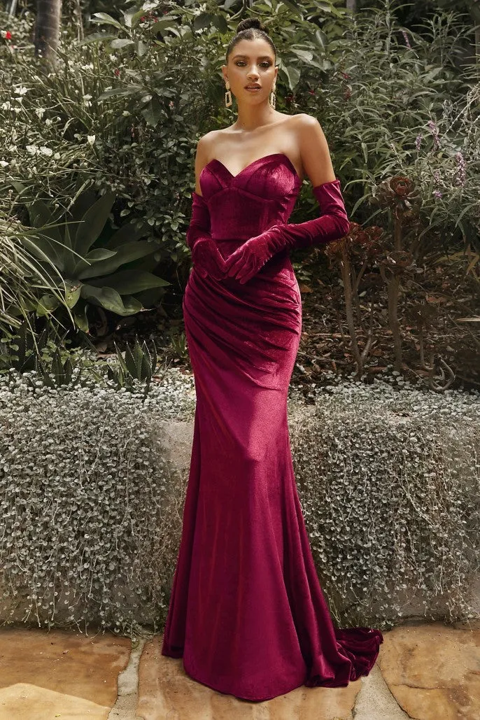 Andromeda | Velvet Strapless Fitted Gown with Gloves | LaDivine CH176