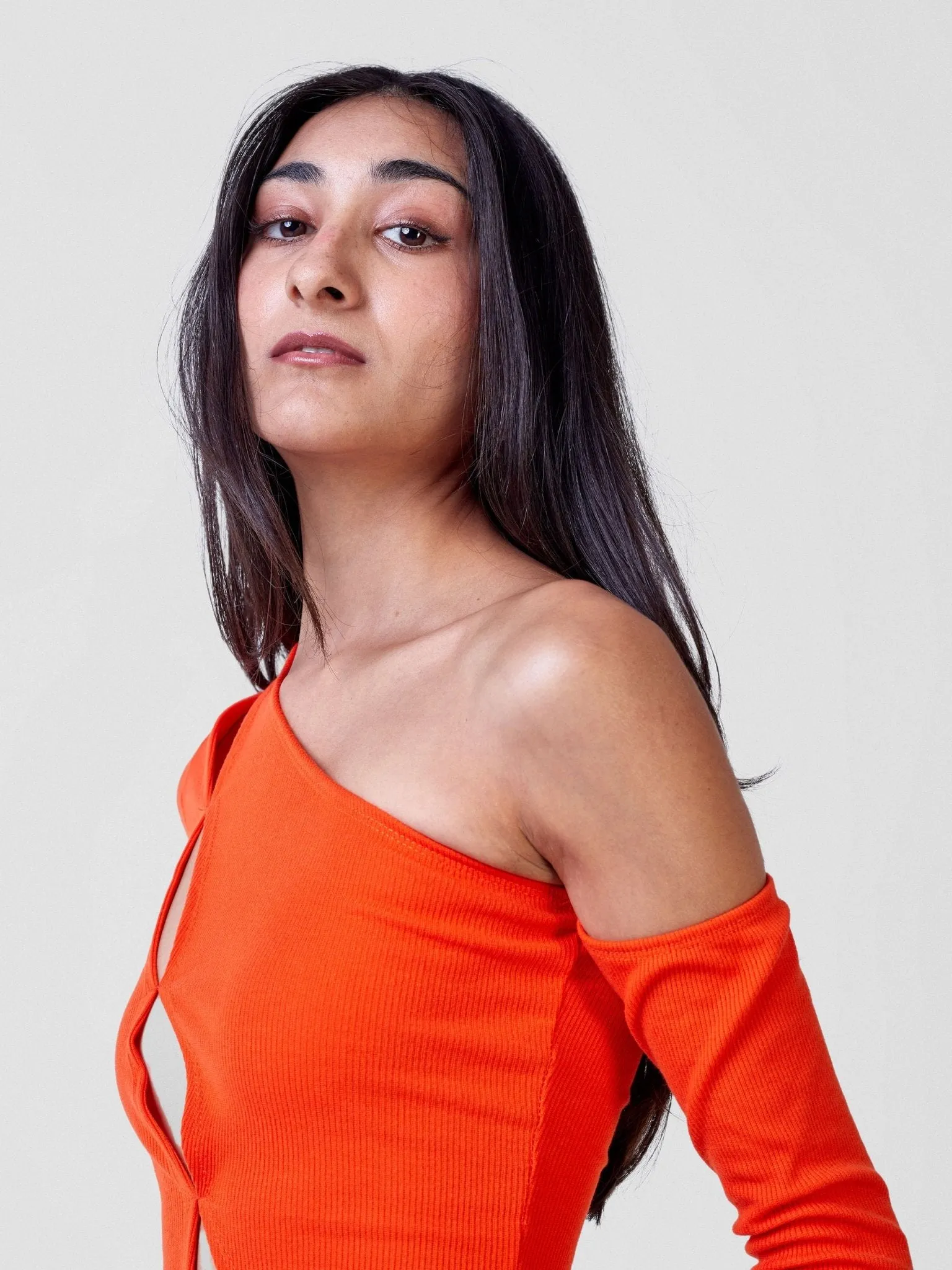 Anika Long Sleeved Asymmetrical Cutout Crop Top - Orange