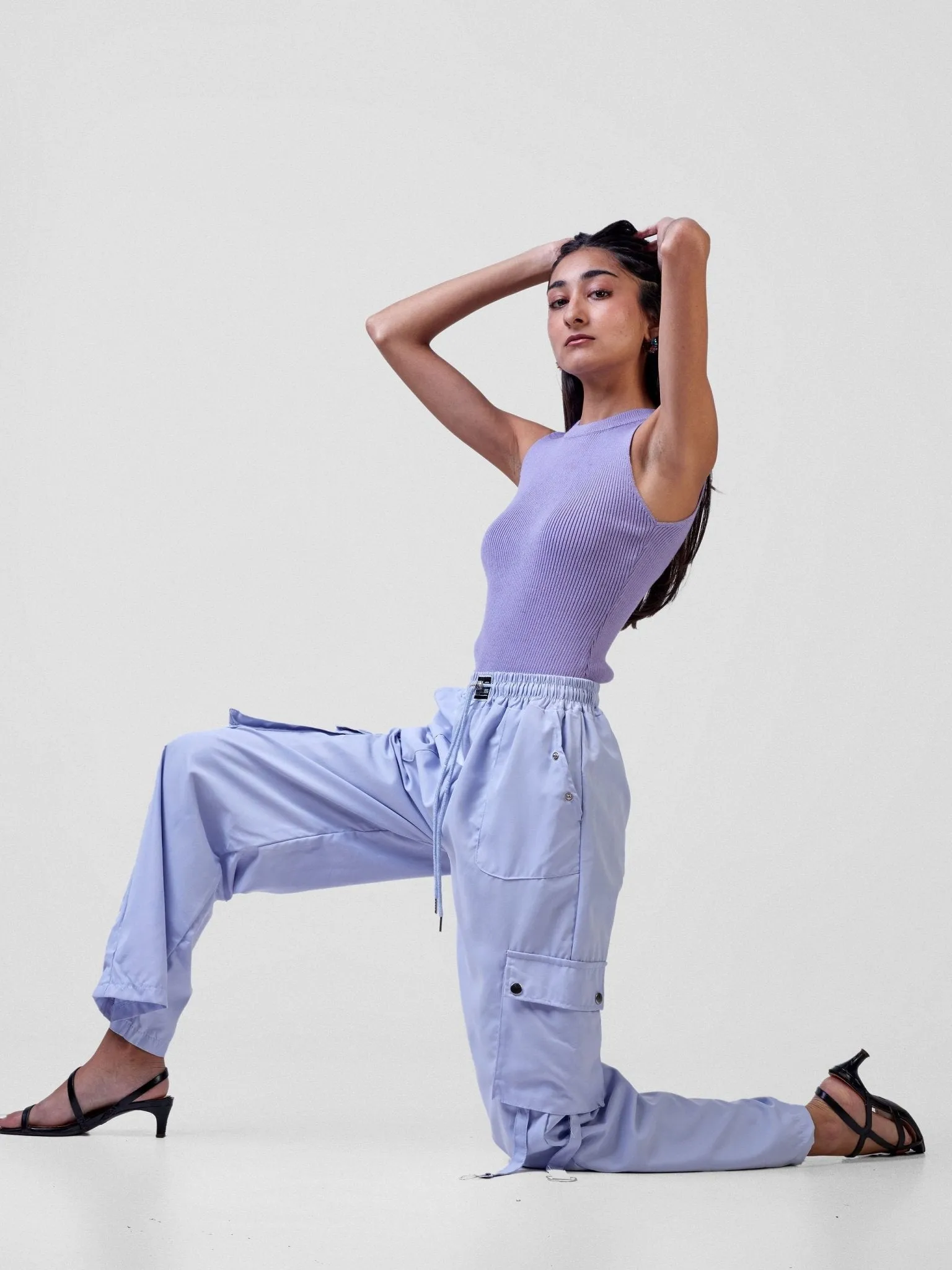 Anika Midi Rise ''Design'' Straight Fit Cargo Trousers - Light Blue