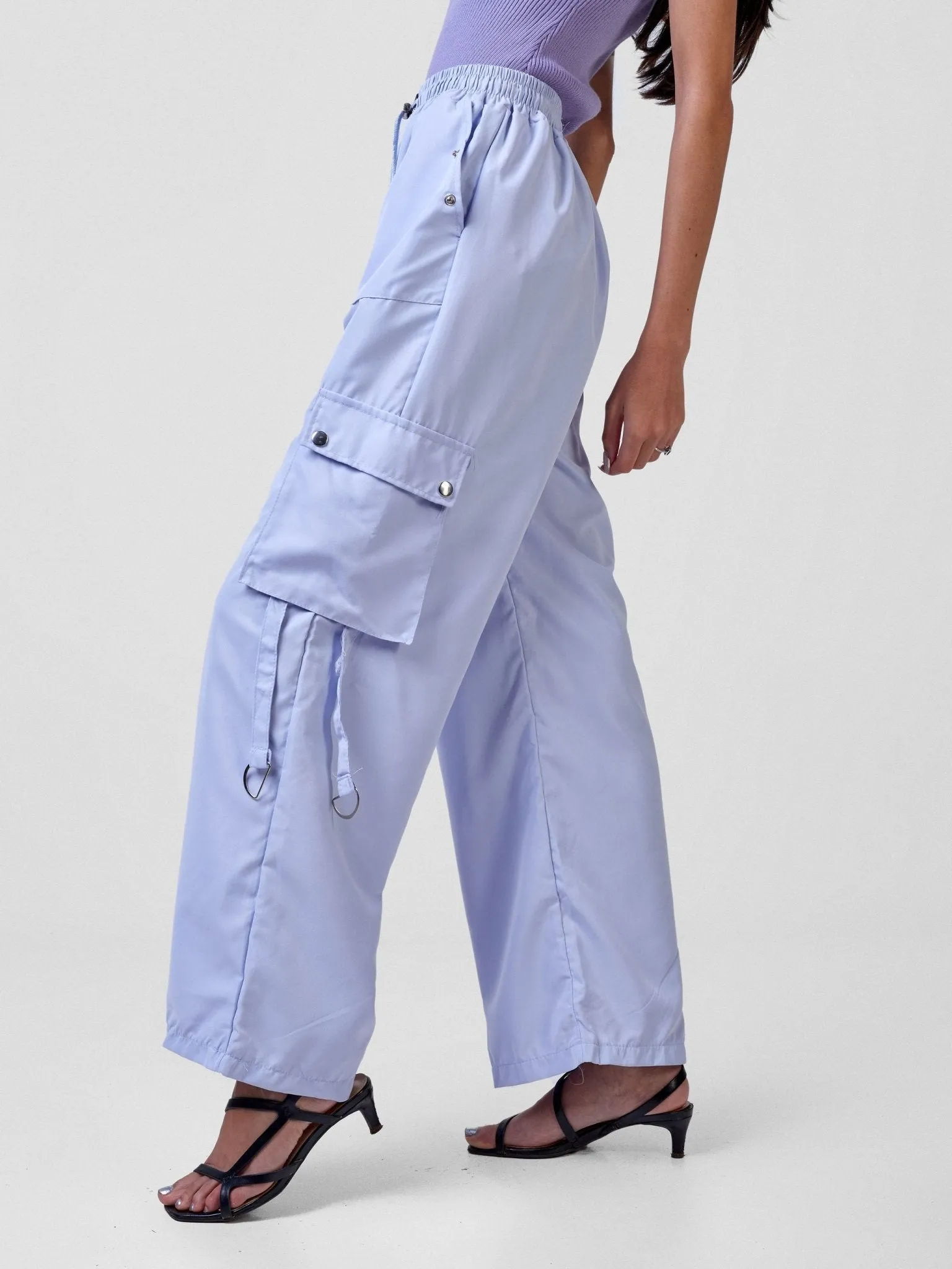 Anika Midi Rise ''Design'' Straight Fit Cargo Trousers - Light Blue