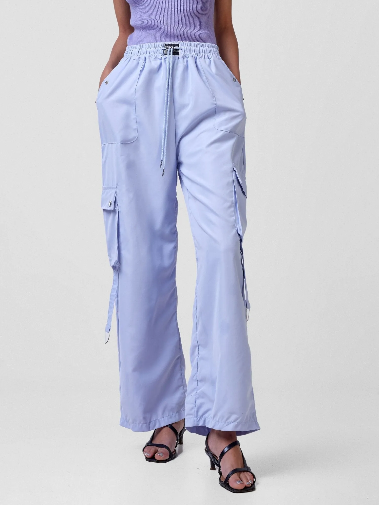 Anika Midi Rise ''Design'' Straight Fit Cargo Trousers - Light Blue