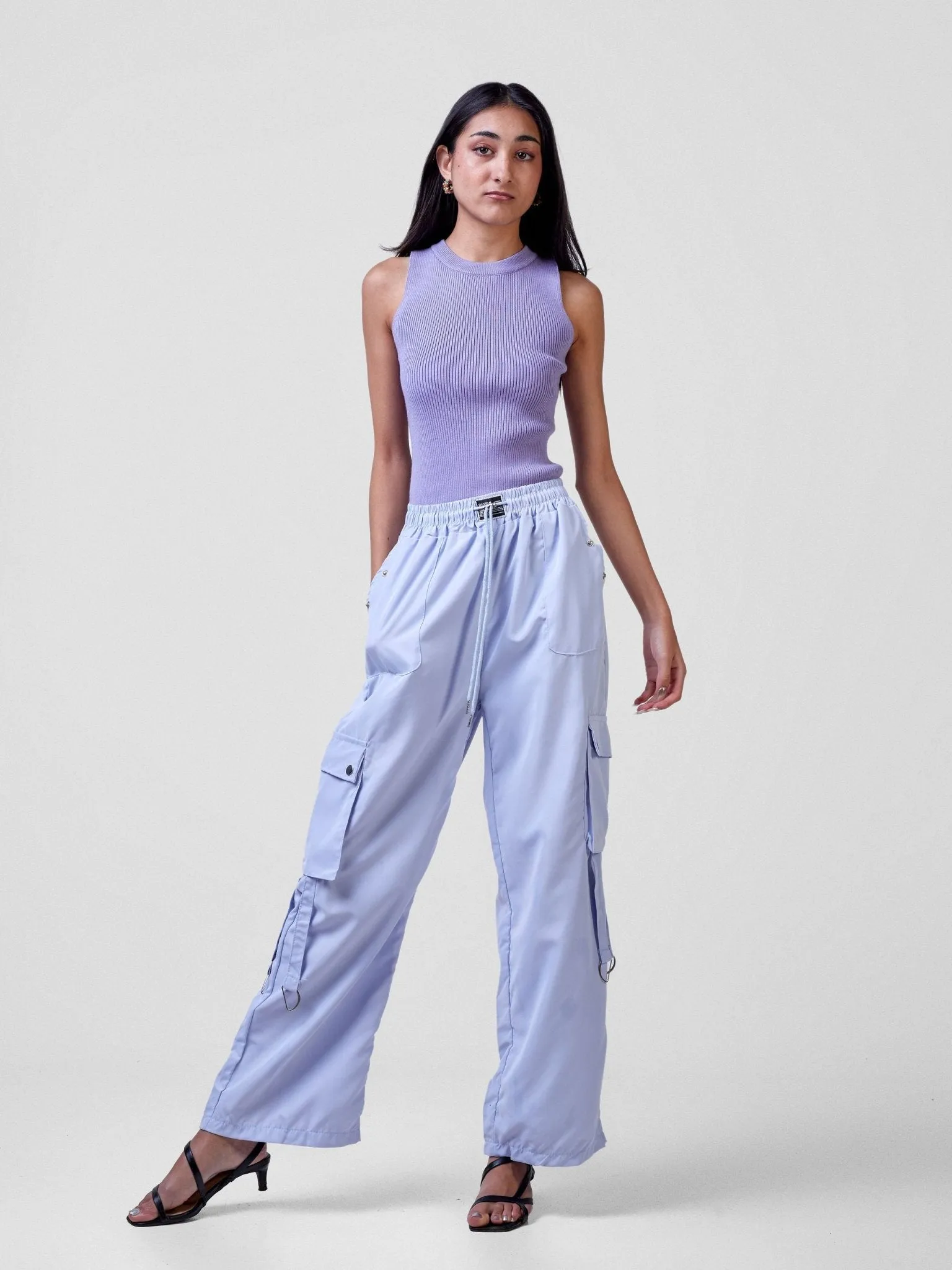 Anika Midi Rise ''Design'' Straight Fit Cargo Trousers - Light Blue