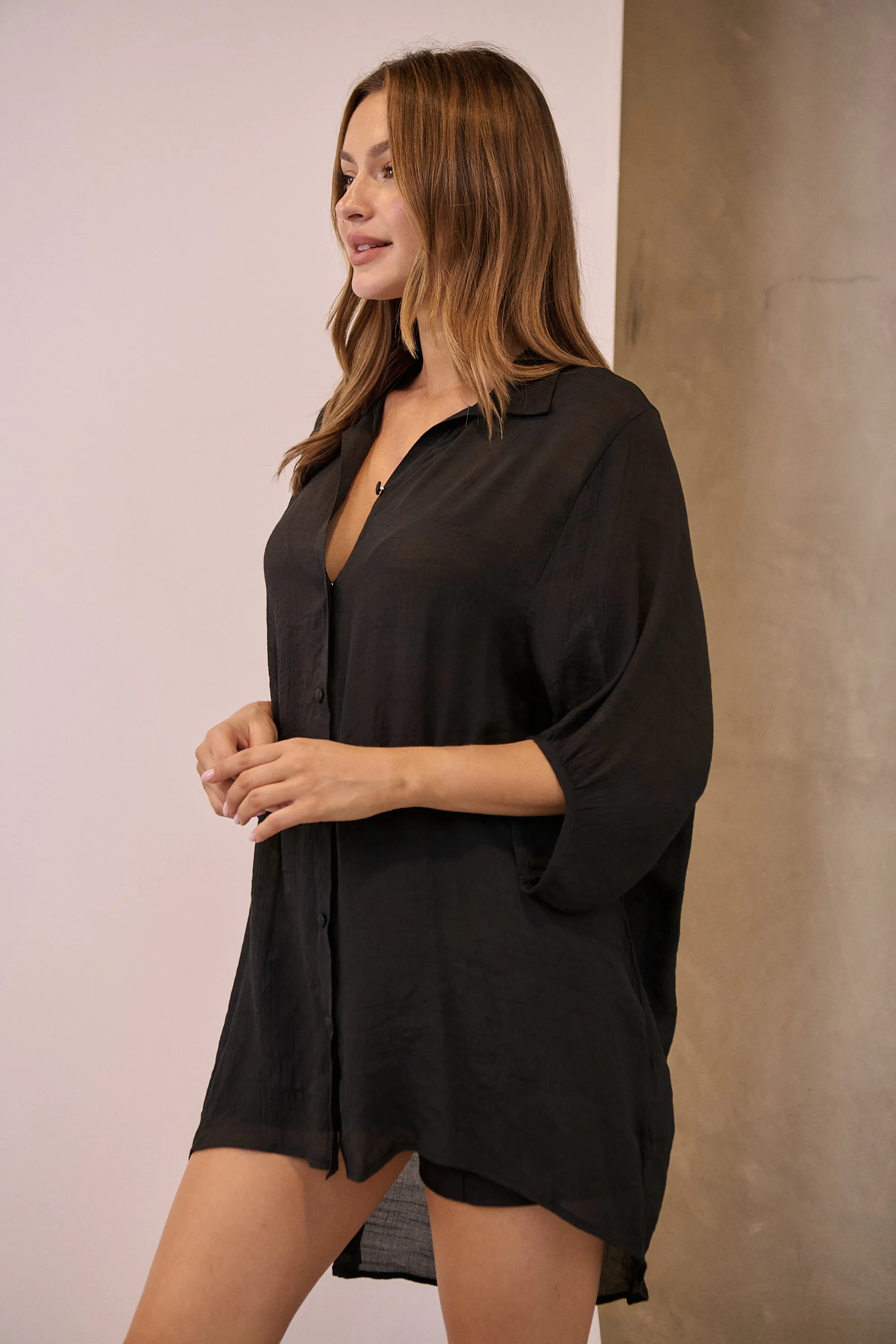 Annabelle Black Sheer 1/2 Sleeve Shirt