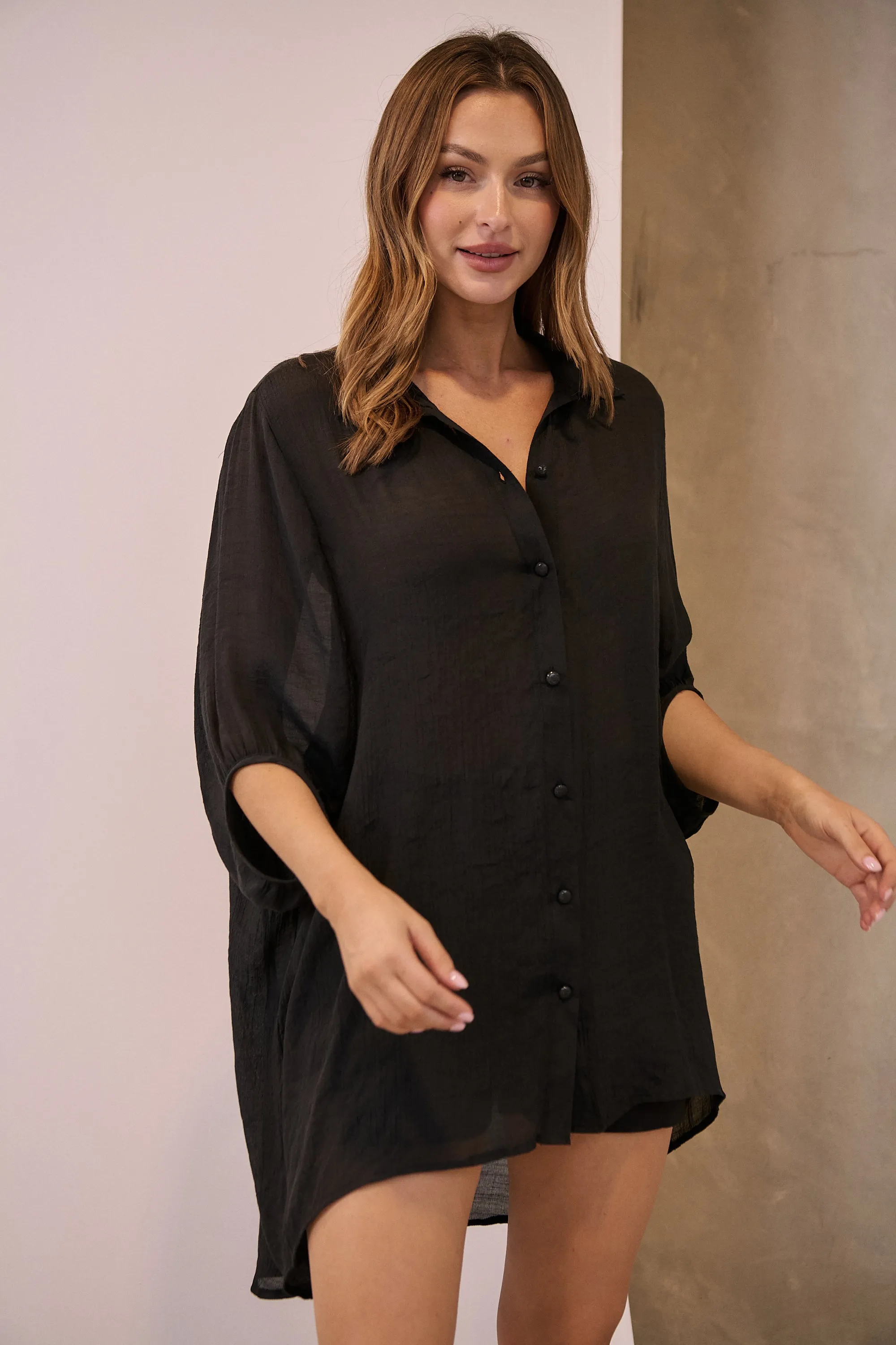 Annabelle Black Sheer 1/2 Sleeve Shirt