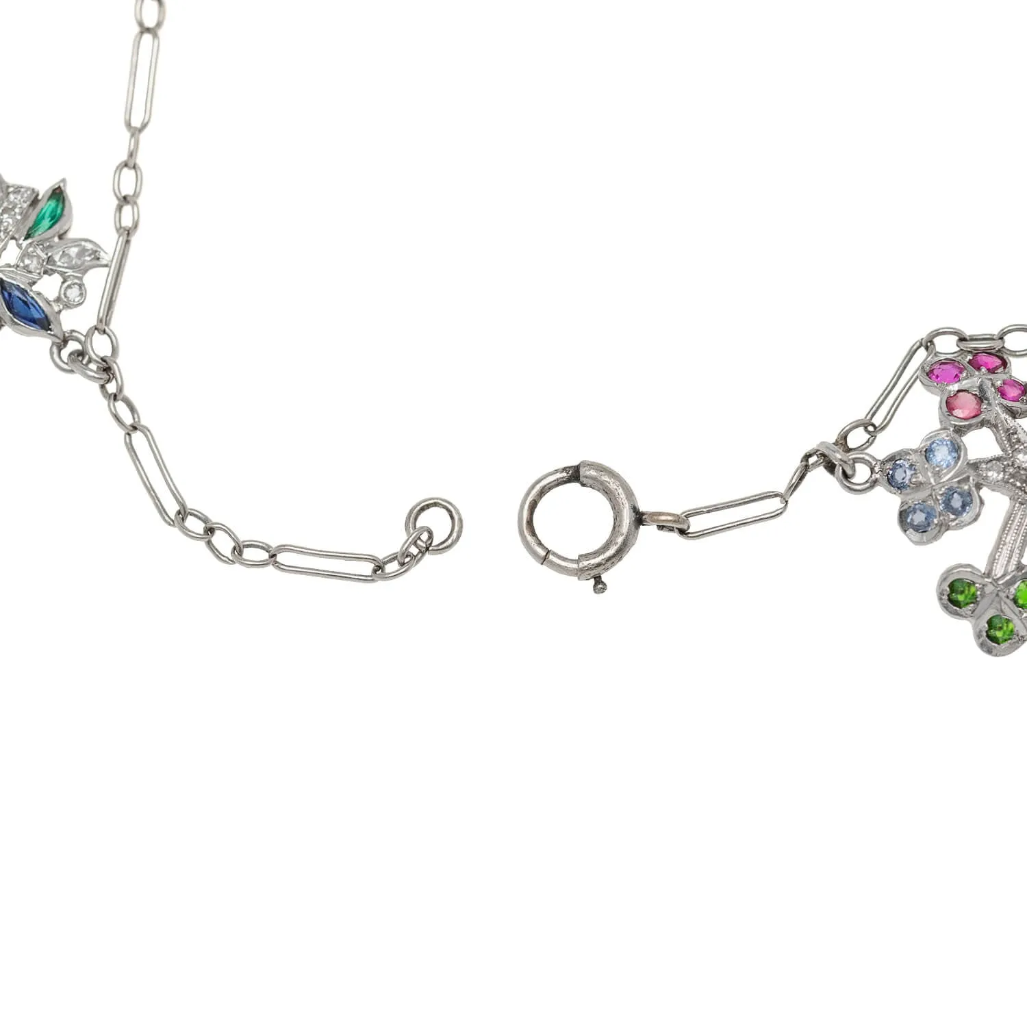 Art Deco Platinum Multi Stone Charm Bracelet