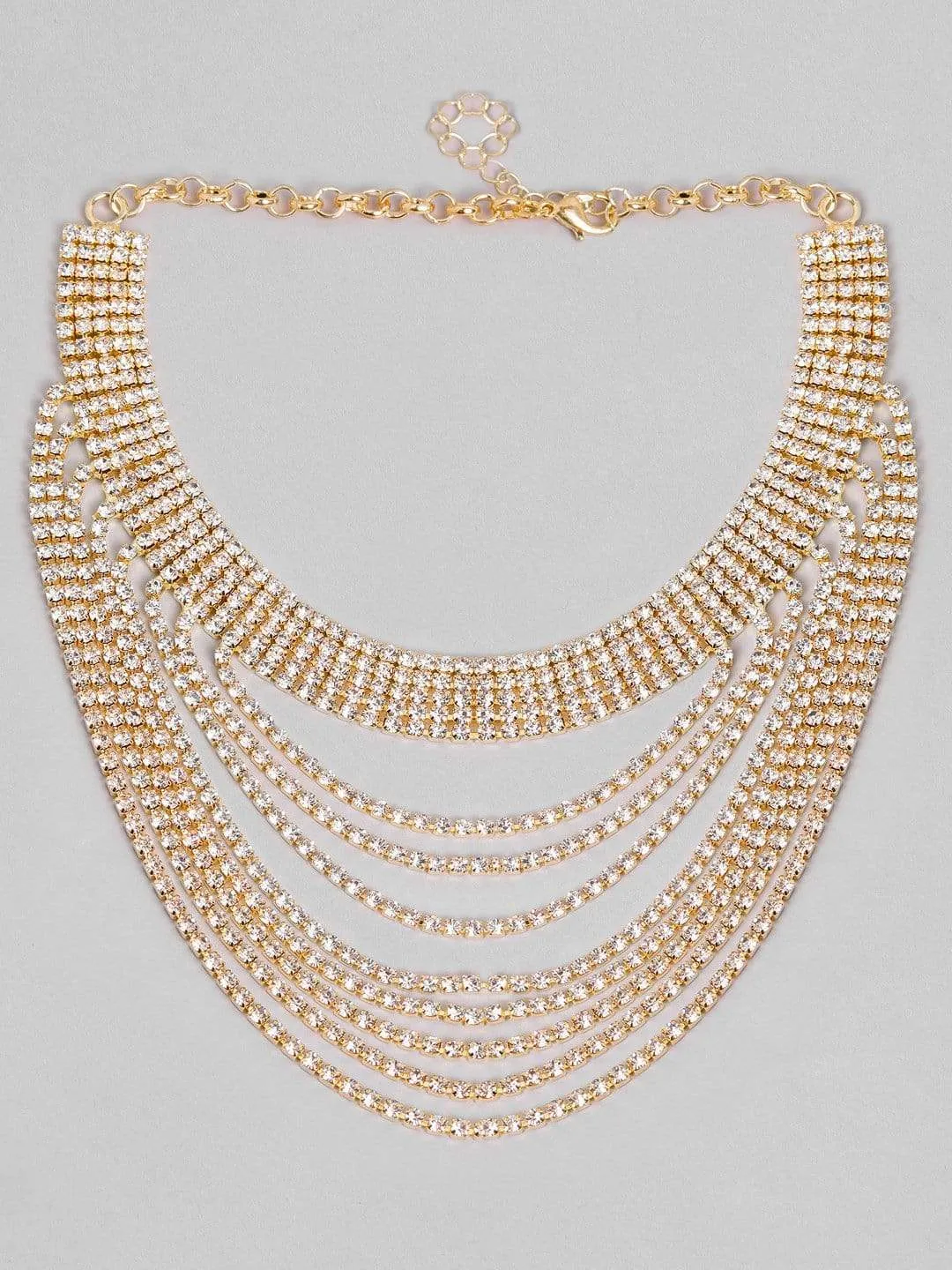 As Seen On Sunny Leone - Rubans Gold Plated Handcrafted Zircon Studded Layered Necklace