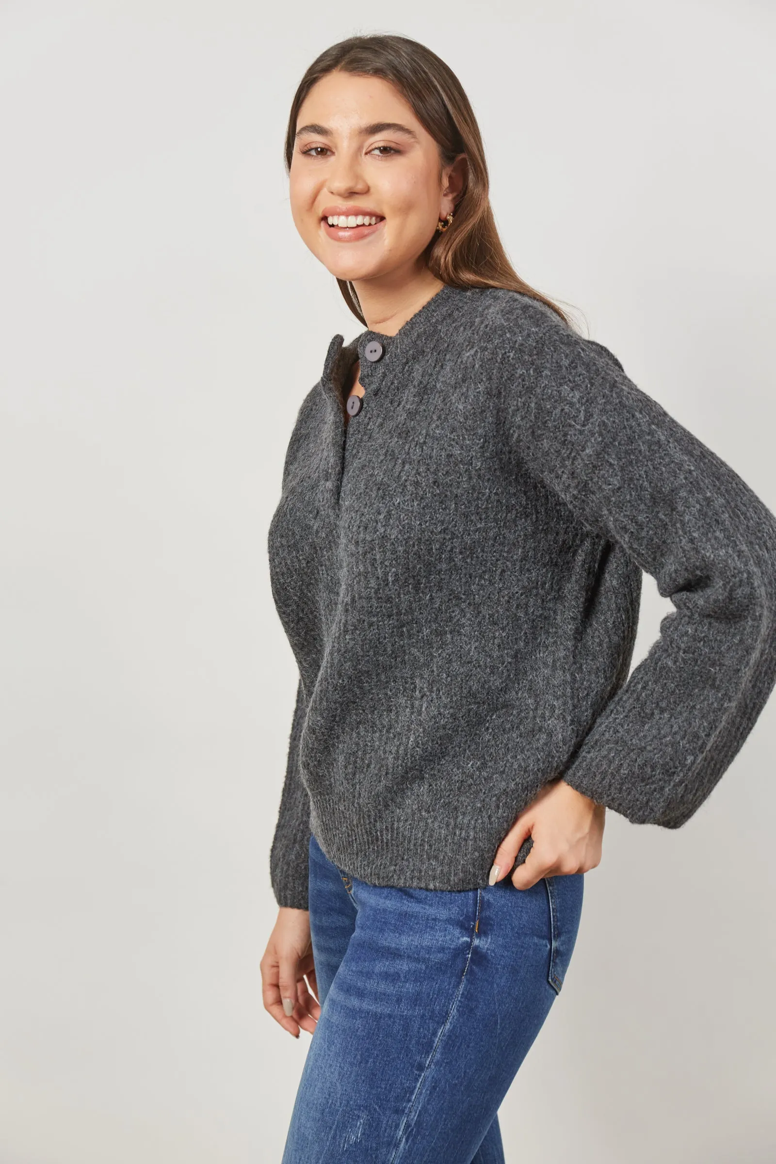 Avenue Button Jumper - Ash Black