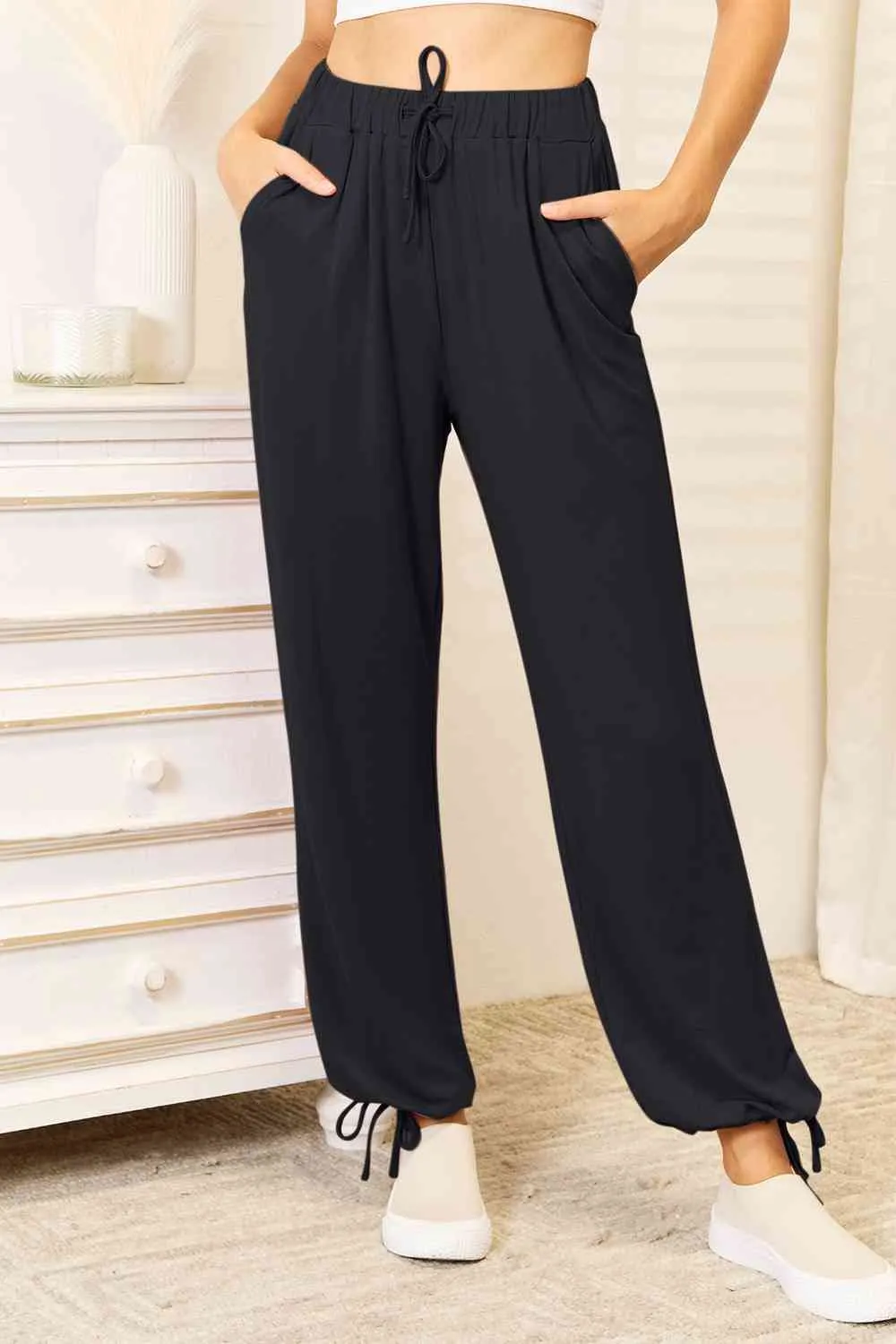 Basic Bae Full Size Soft Rayon Drawstring Waist Pants with Pockets