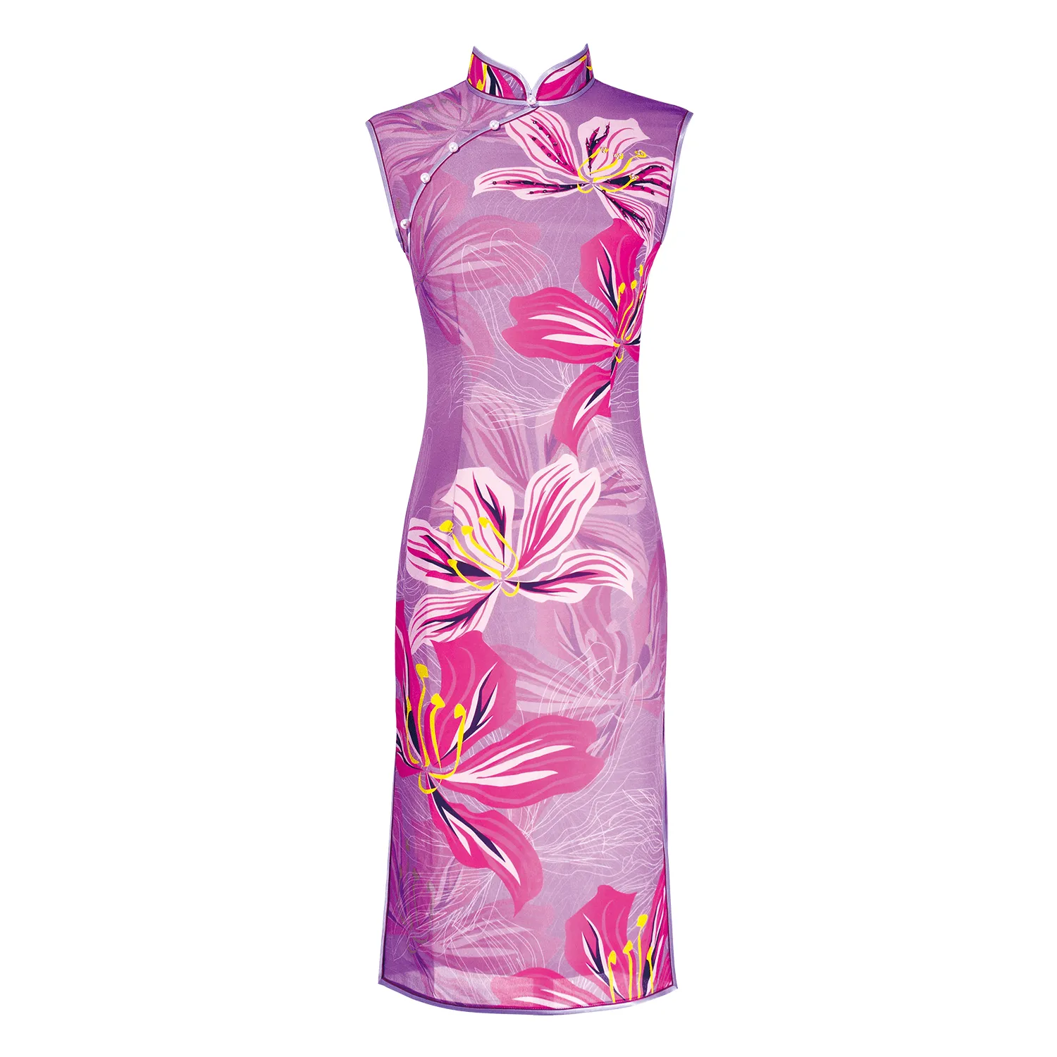 【BAUHINIA】100% Silk Crystal Cheongsam (Sleeveless)