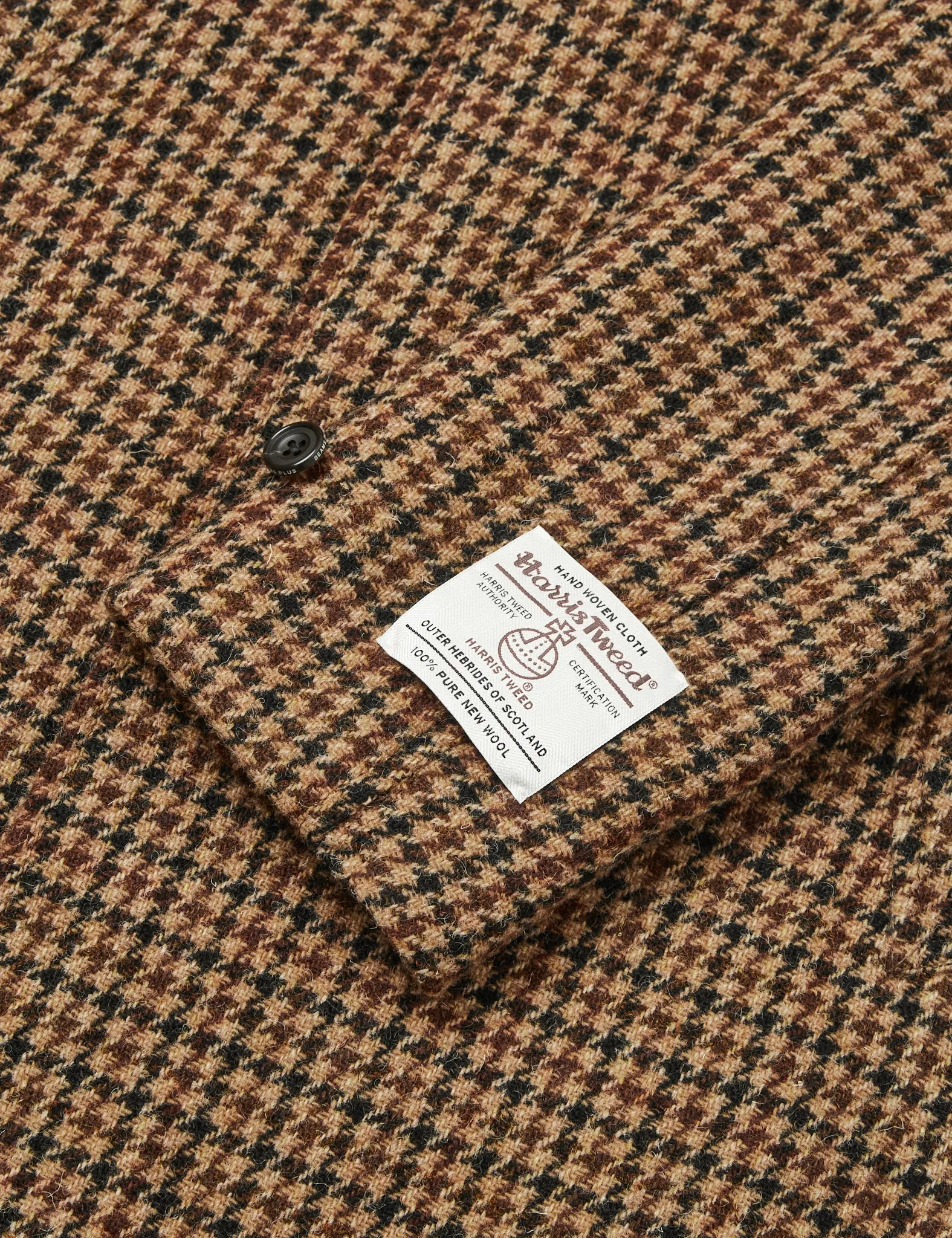 Beams Plus Balmacaan Collar Harris Tweed Coat - Gun Club Check Brown