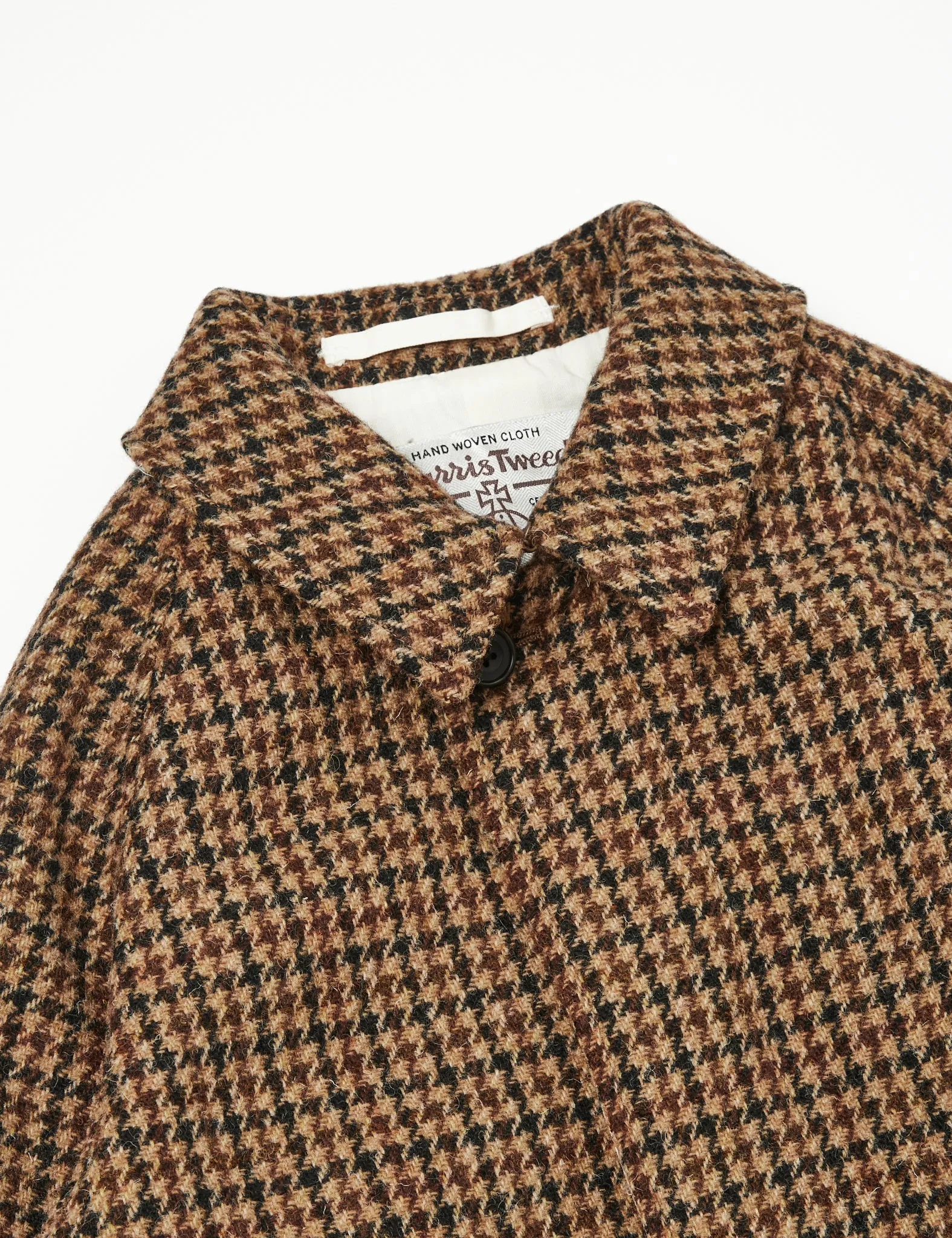 Beams Plus Balmacaan Collar Harris Tweed Coat - Gun Club Check Brown