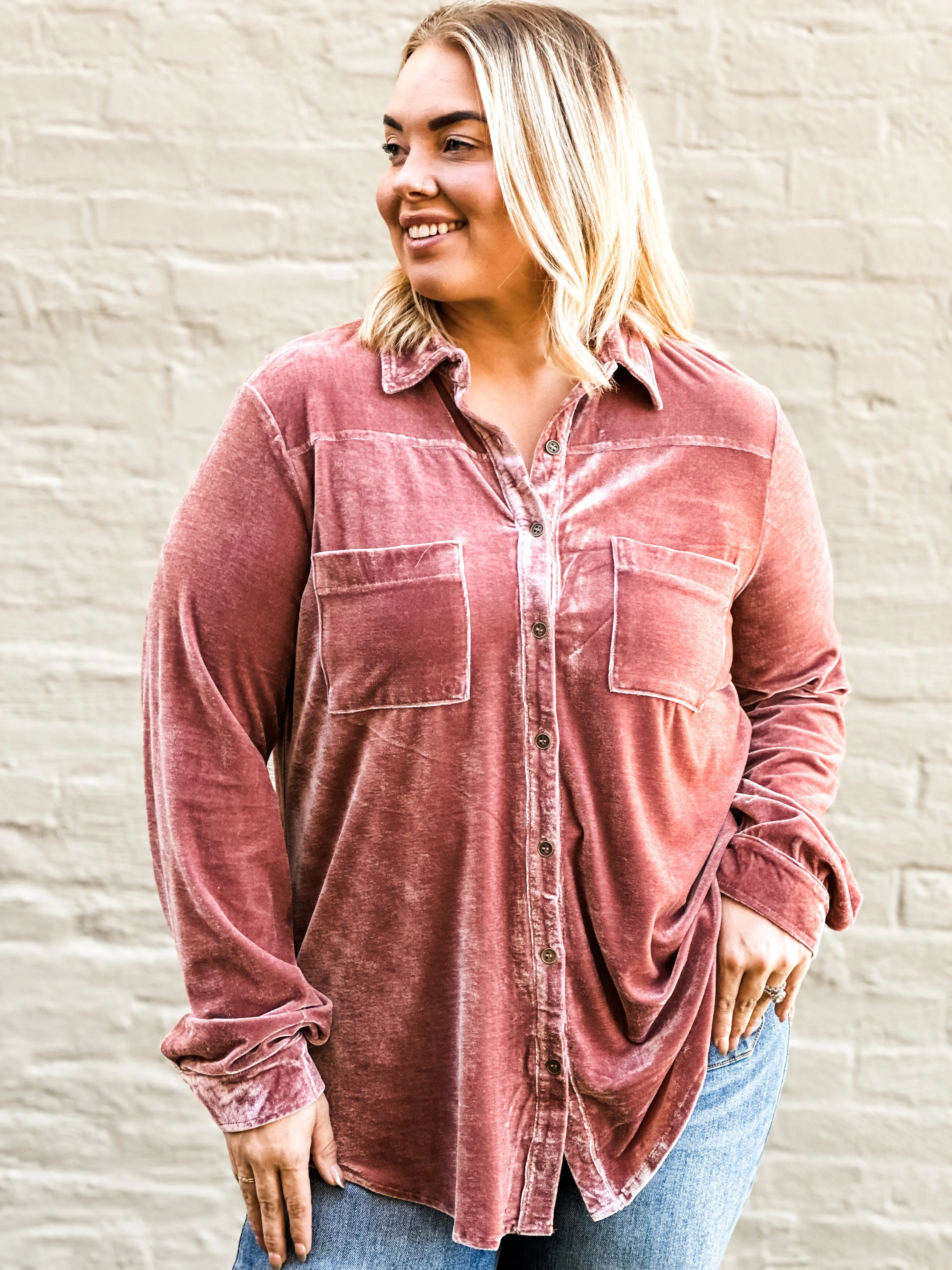 Bedford Velvet Button Down Top