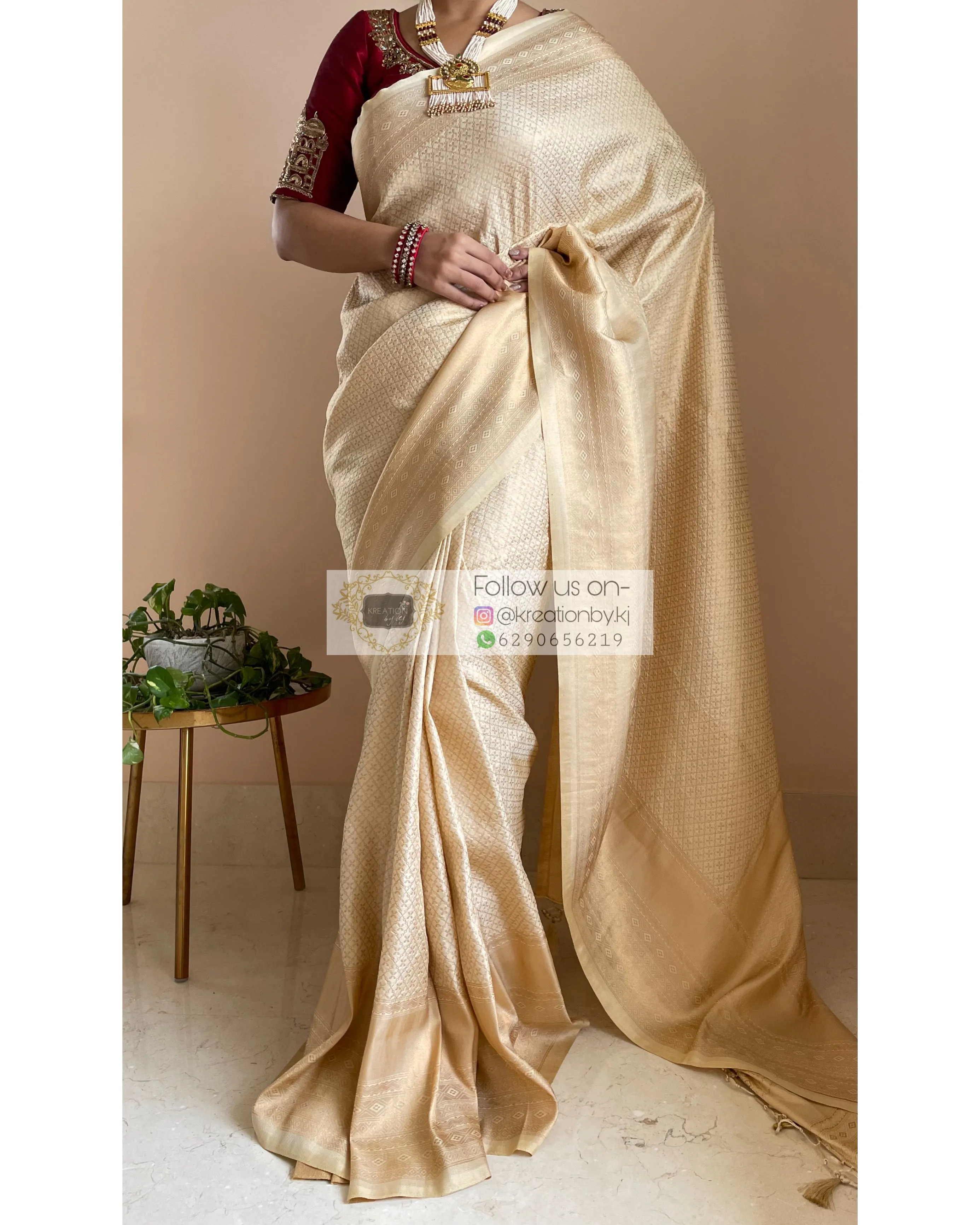 Beige Banarasi Saree with Designer Blouse