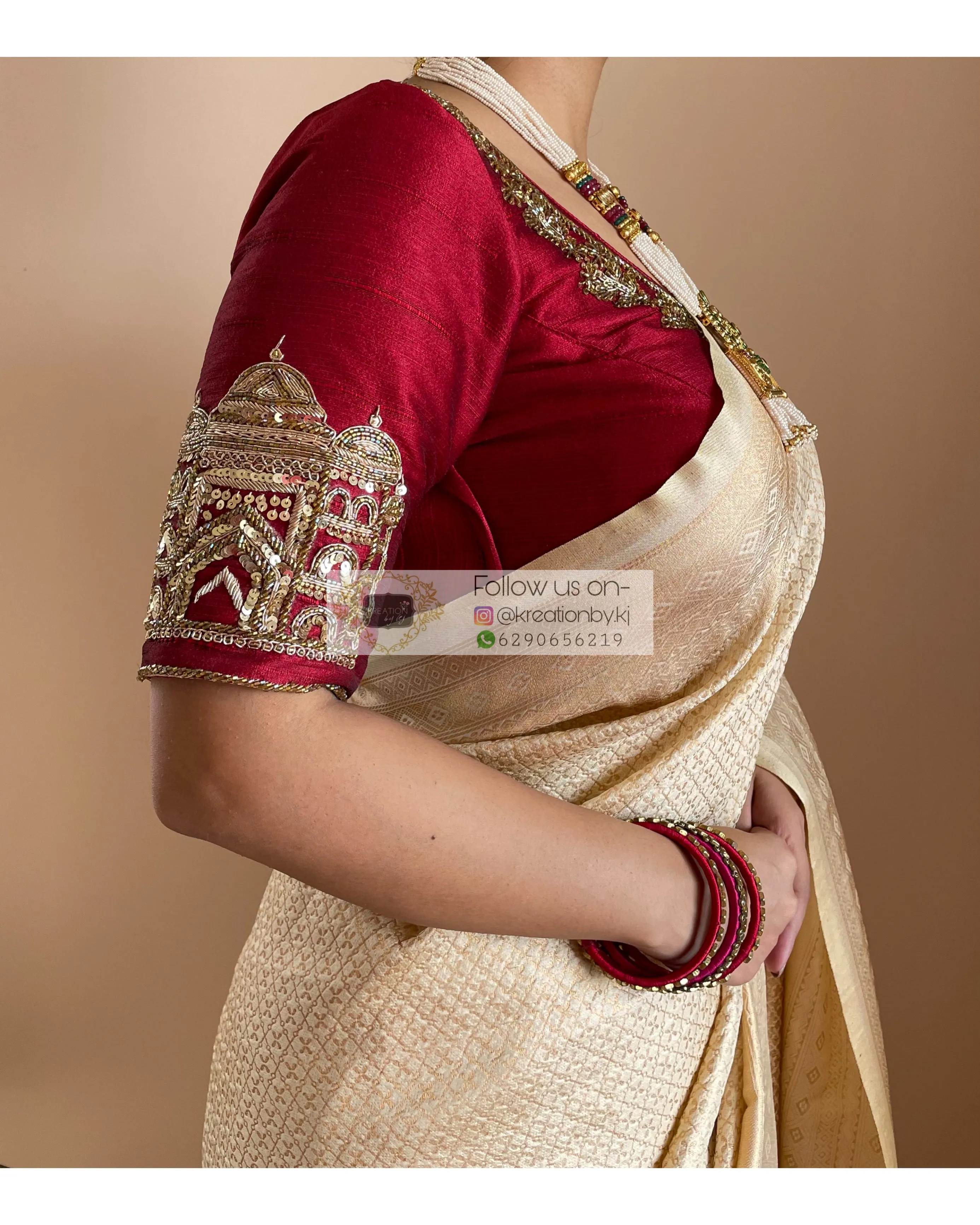 Beige Banarasi Saree with Designer Blouse