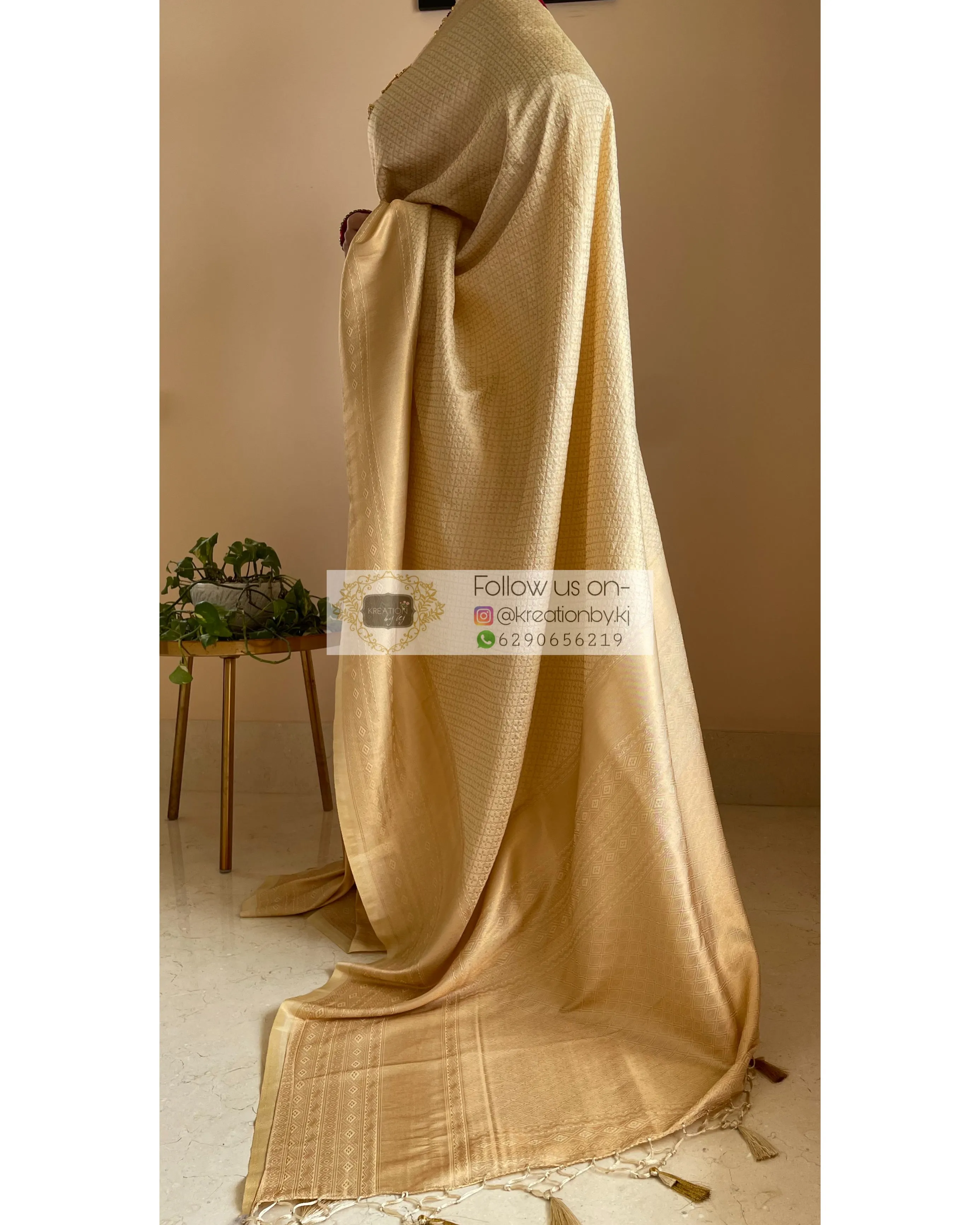 Beige Banarasi Saree with Designer Blouse