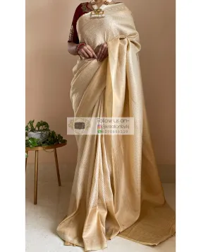 Beige Banarasi Saree with Designer Blouse