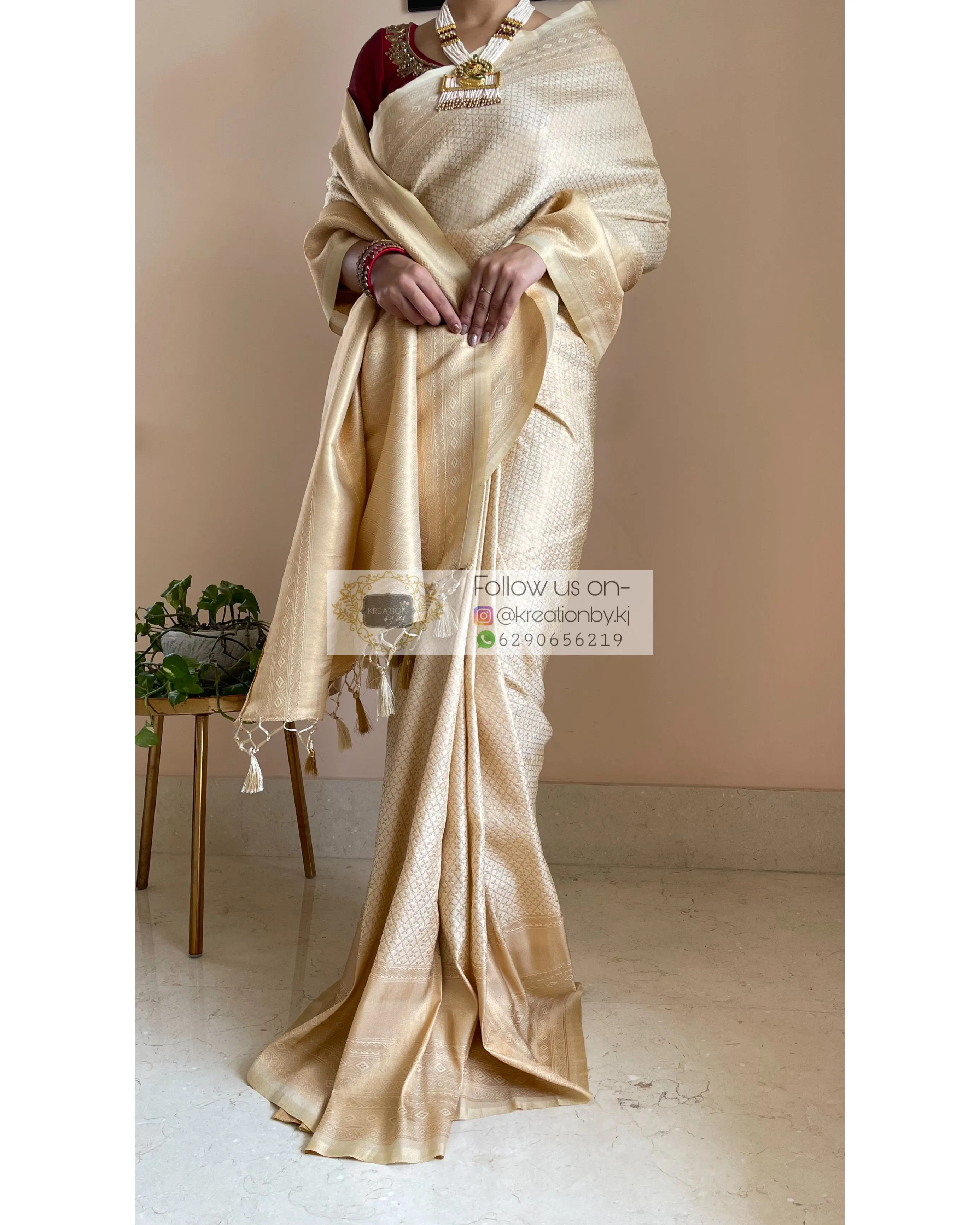 Beige Banarasi Saree with Designer Blouse