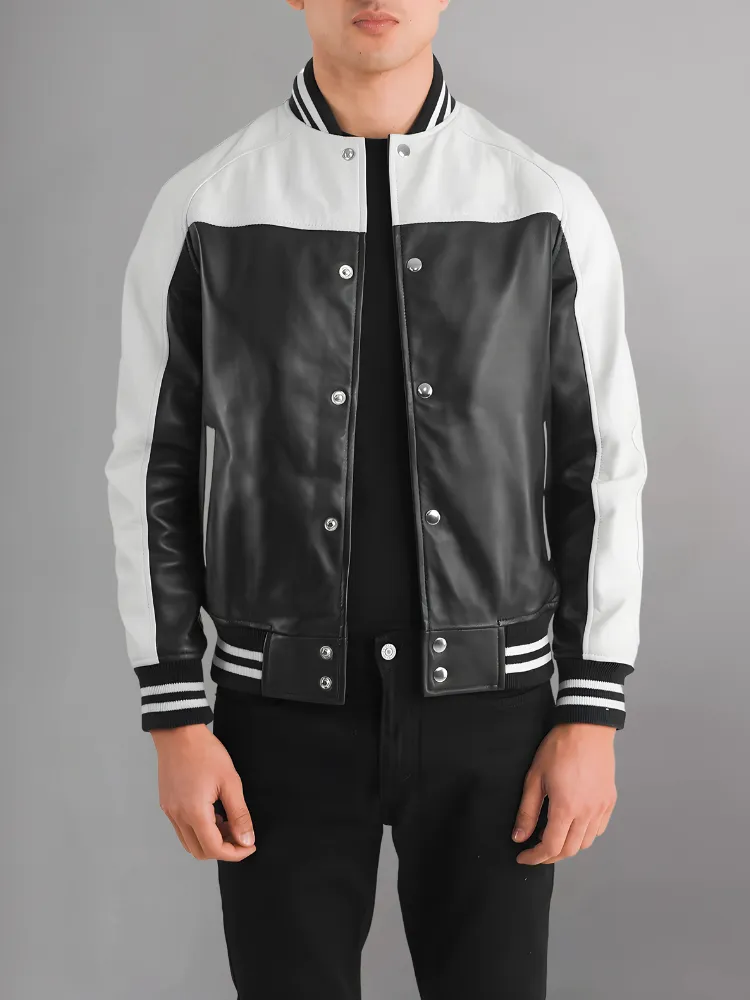 BLACK & WHITE BIKER LEATHER JACKET