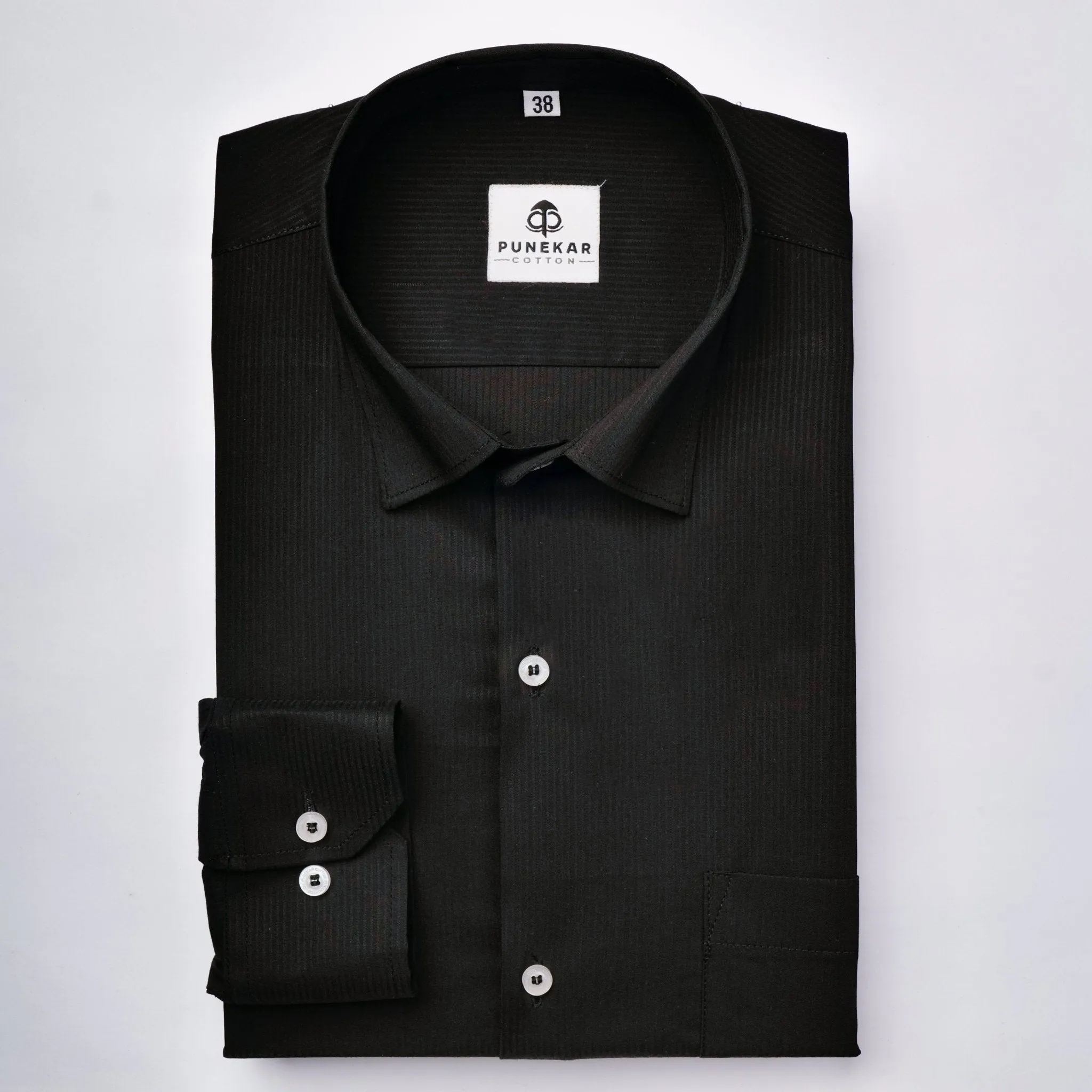 Black Color Lining Texture Lycra Cotton Shirt For Men